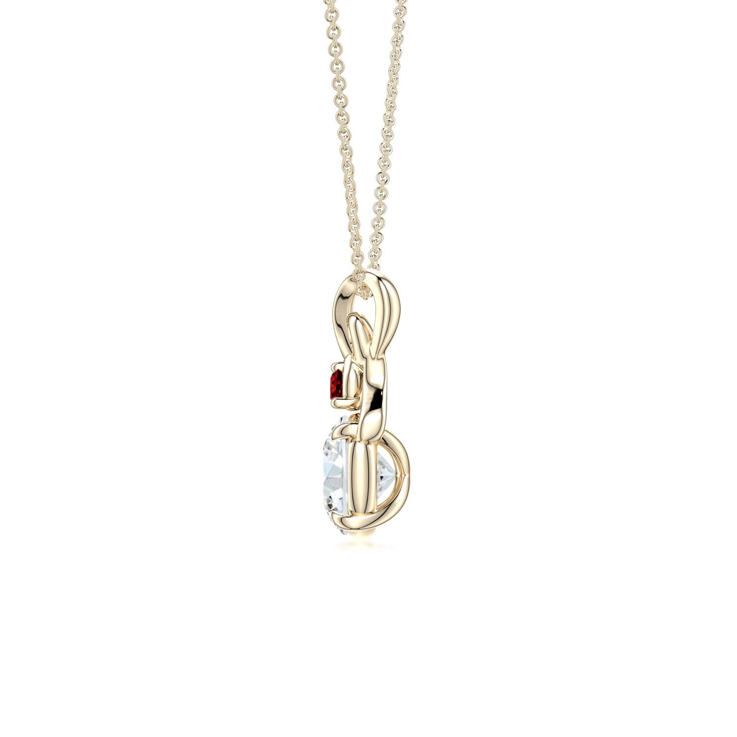 6mm FGVS Round Lab-Grown Diamond Swirl Pendant with Ruby Accent in 18K Yellow Gold