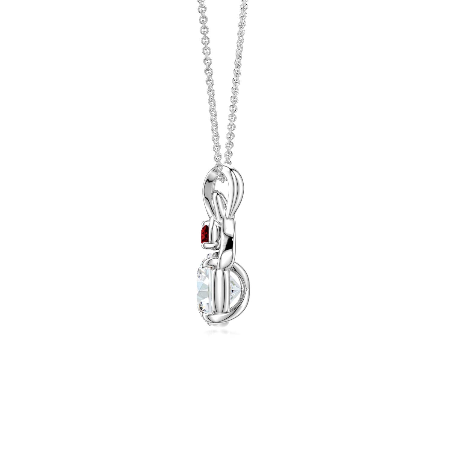 6mm FGVS Round Lab-Grown Diamond Swirl Pendant with Ruby Accent in White Gold