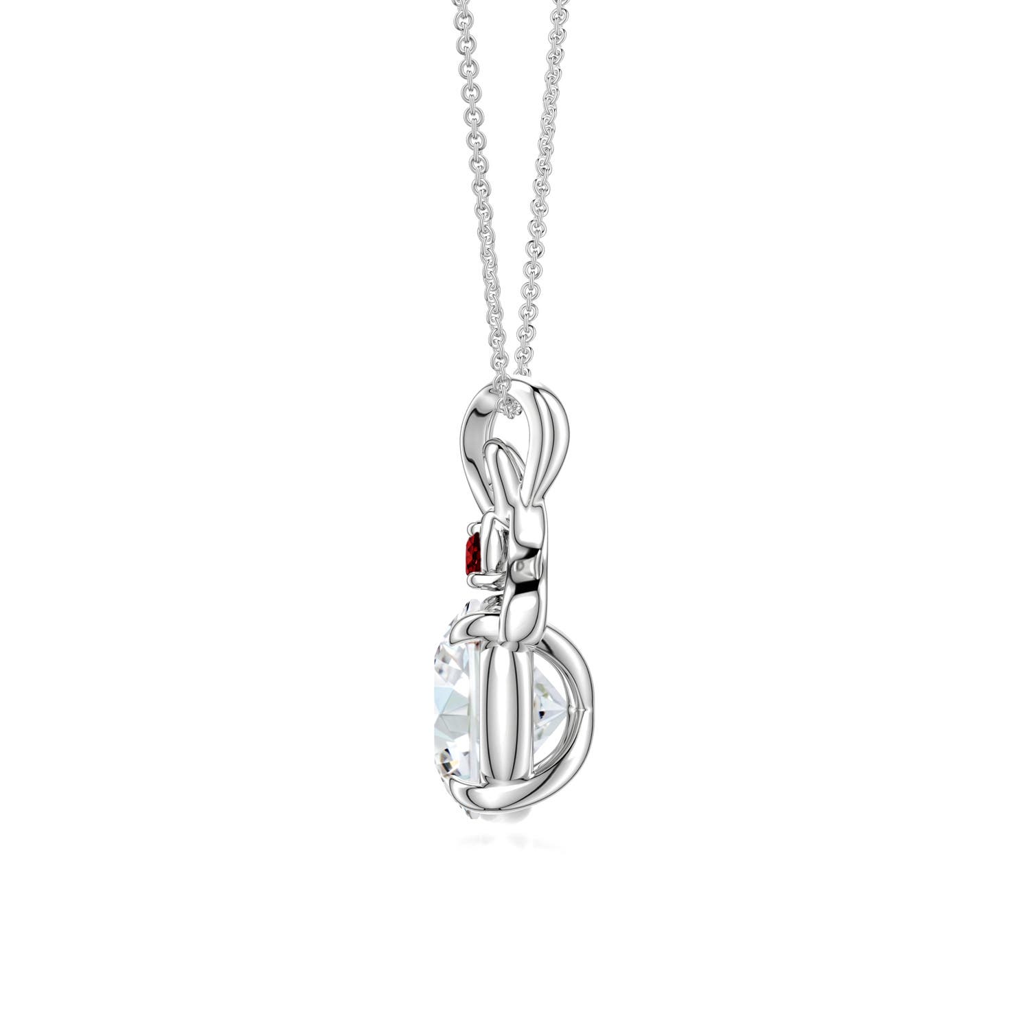 8mm FGVS Round Lab-Grown Diamond Swirl Pendant with Ruby Accent in White Gold