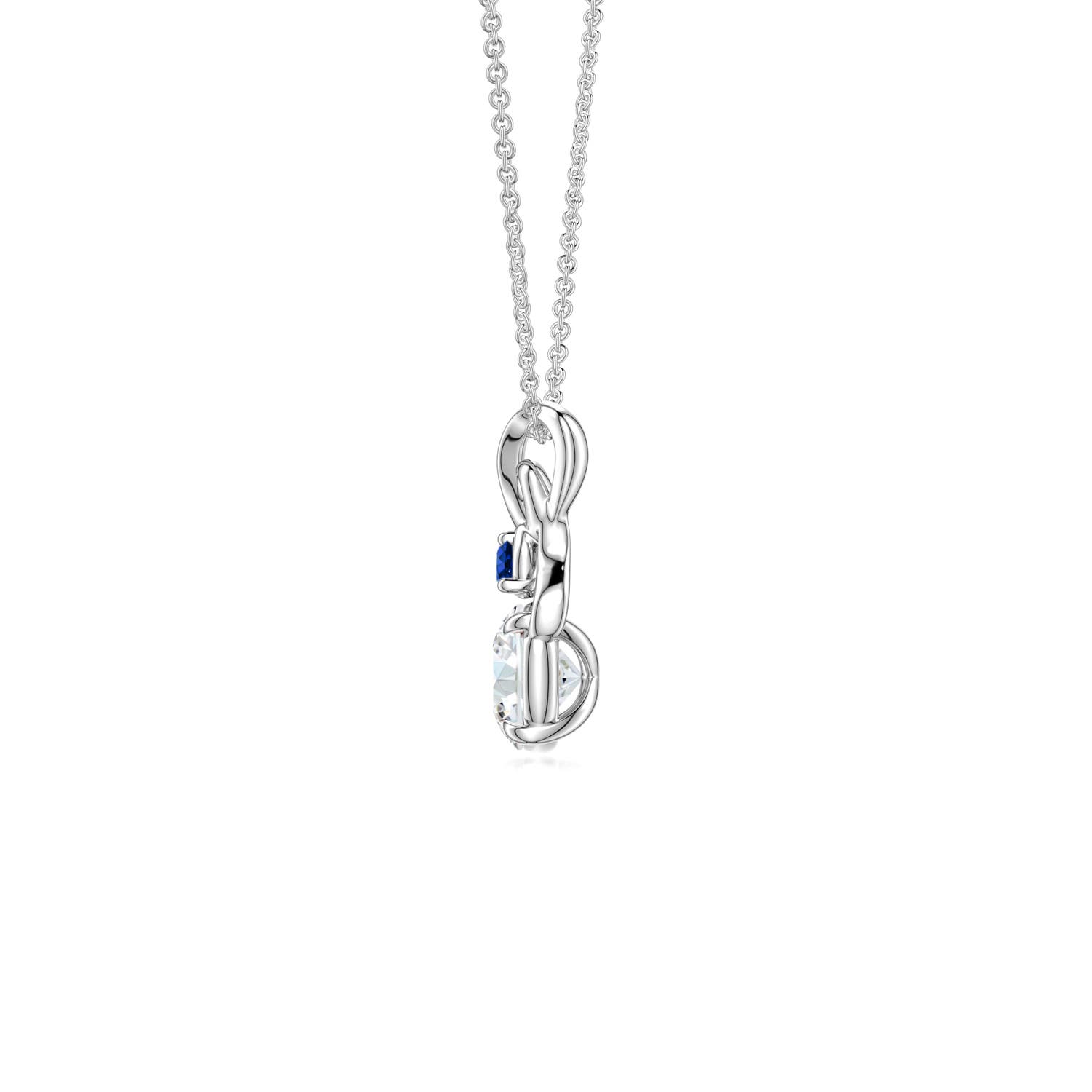 5mm FGVS Round Lab-Grown Diamond Swirl Pendant with Blue Sapphire Accent in 18K White Gold