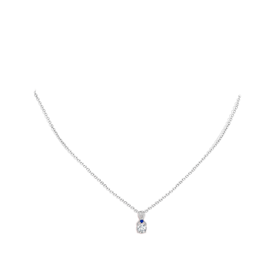 5mm FGVS Round Lab-Grown Diamond Swirl Pendant with Blue Sapphire Accent in White Gold - body_neck
