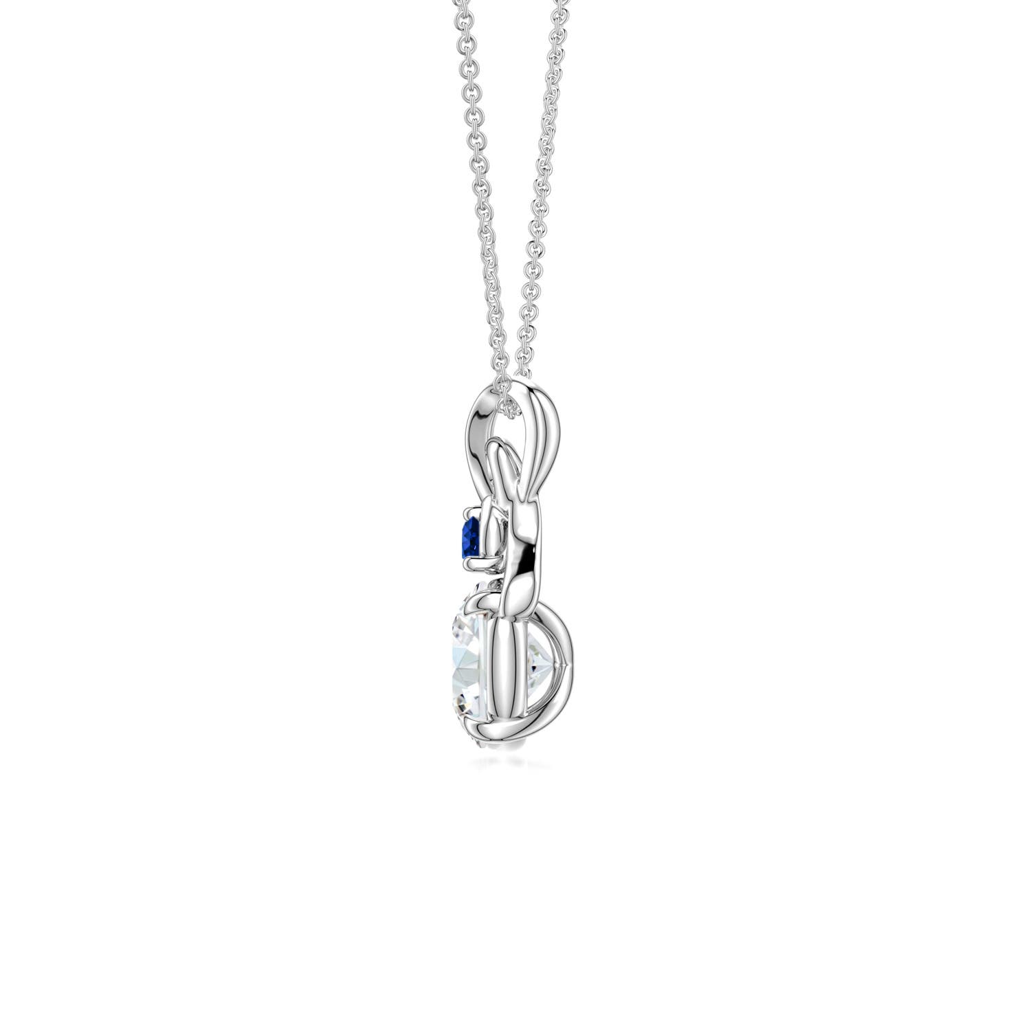 6mm FGVS Round Lab-Grown Diamond Swirl Pendant with Blue Sapphire Accent in White Gold