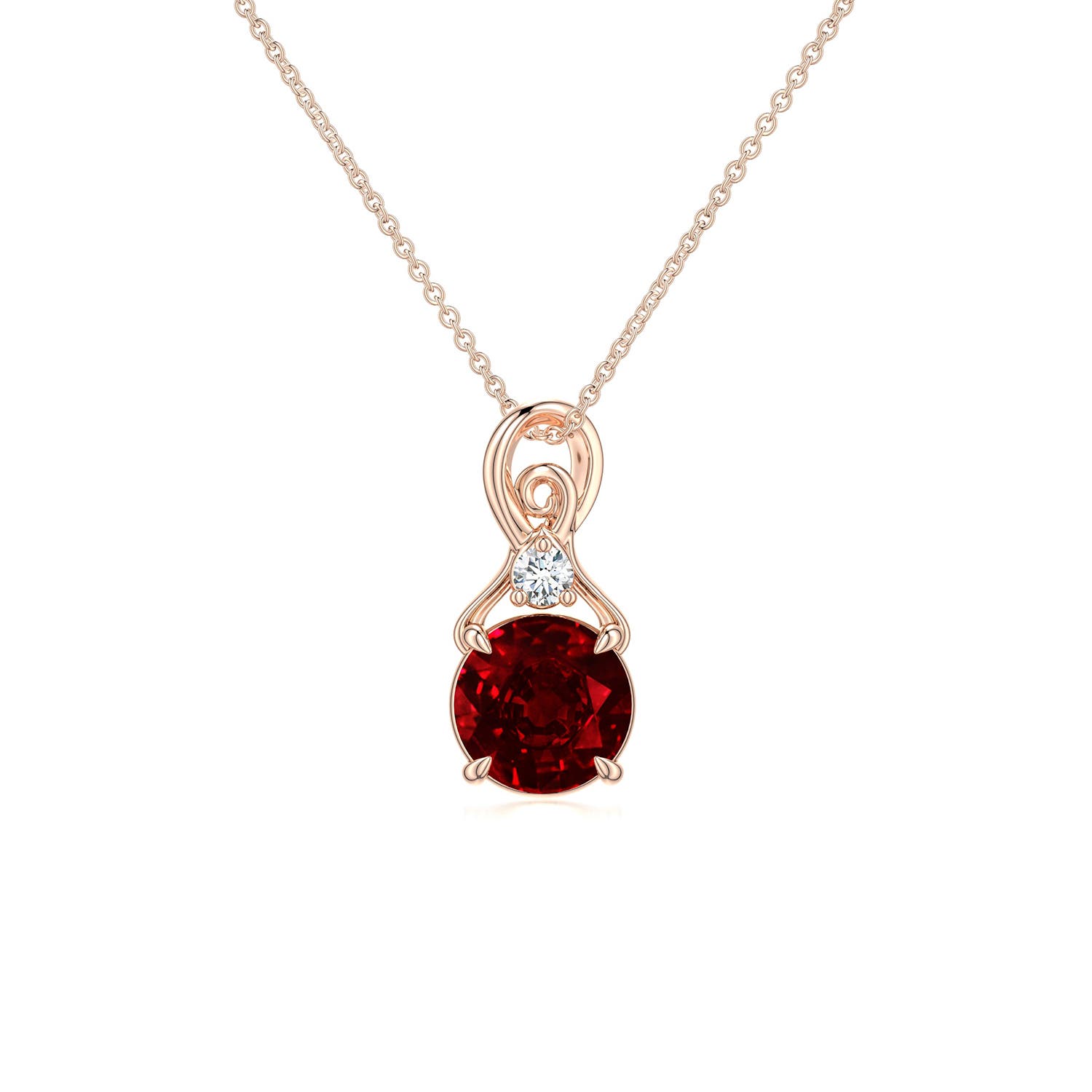 6mm Labgrown Round Lab-Grown Ruby Swirl Pendant with Diamond Accent in Rose Gold