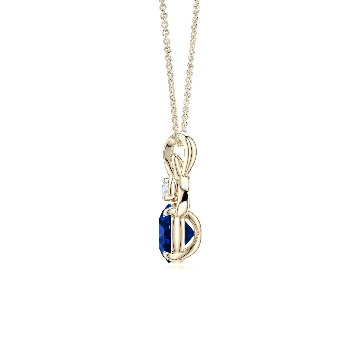 6mm Labgrown Round Lab-Grown Blue Sapphire Swirl Pendant with Diamond Accent in 18K Yellow Gold