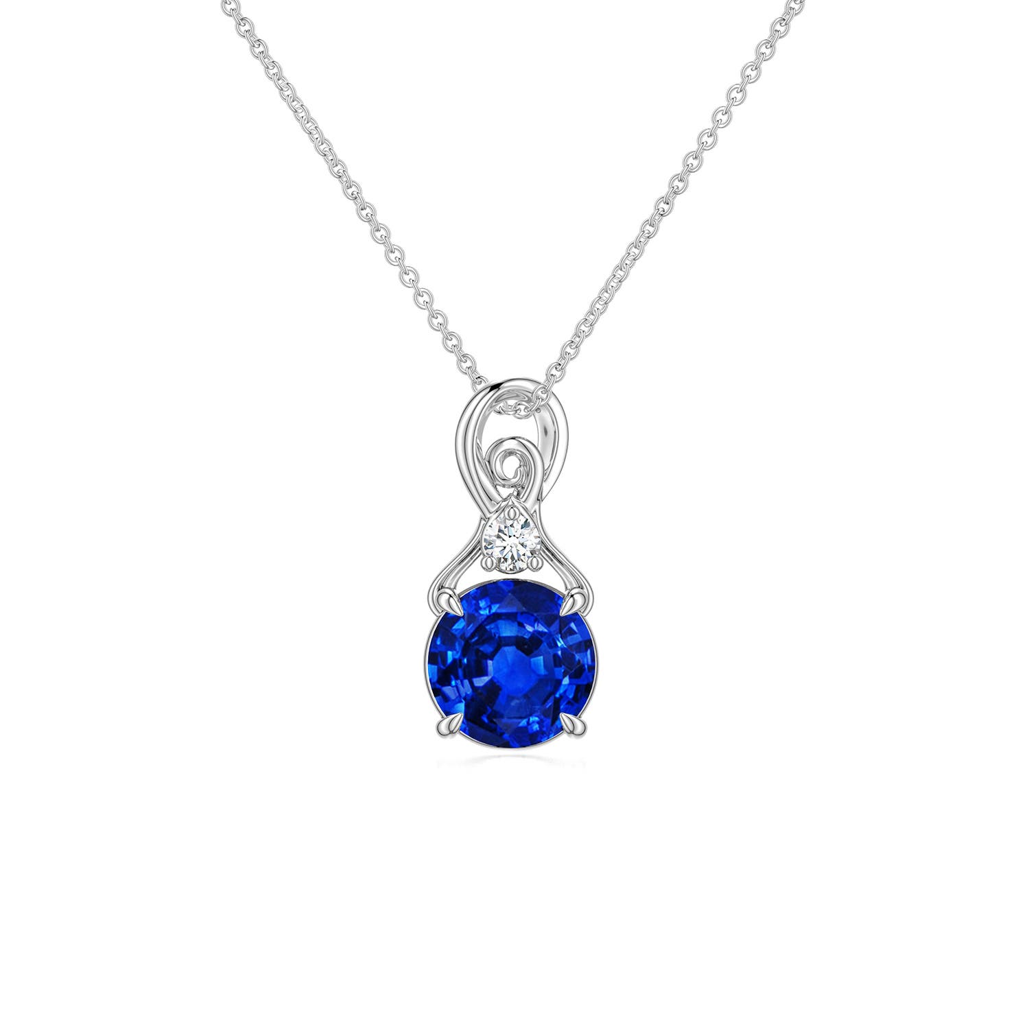 6mm Labgrown Round Lab-Grown Blue Sapphire Swirl Pendant with Diamond Accent in White Gold