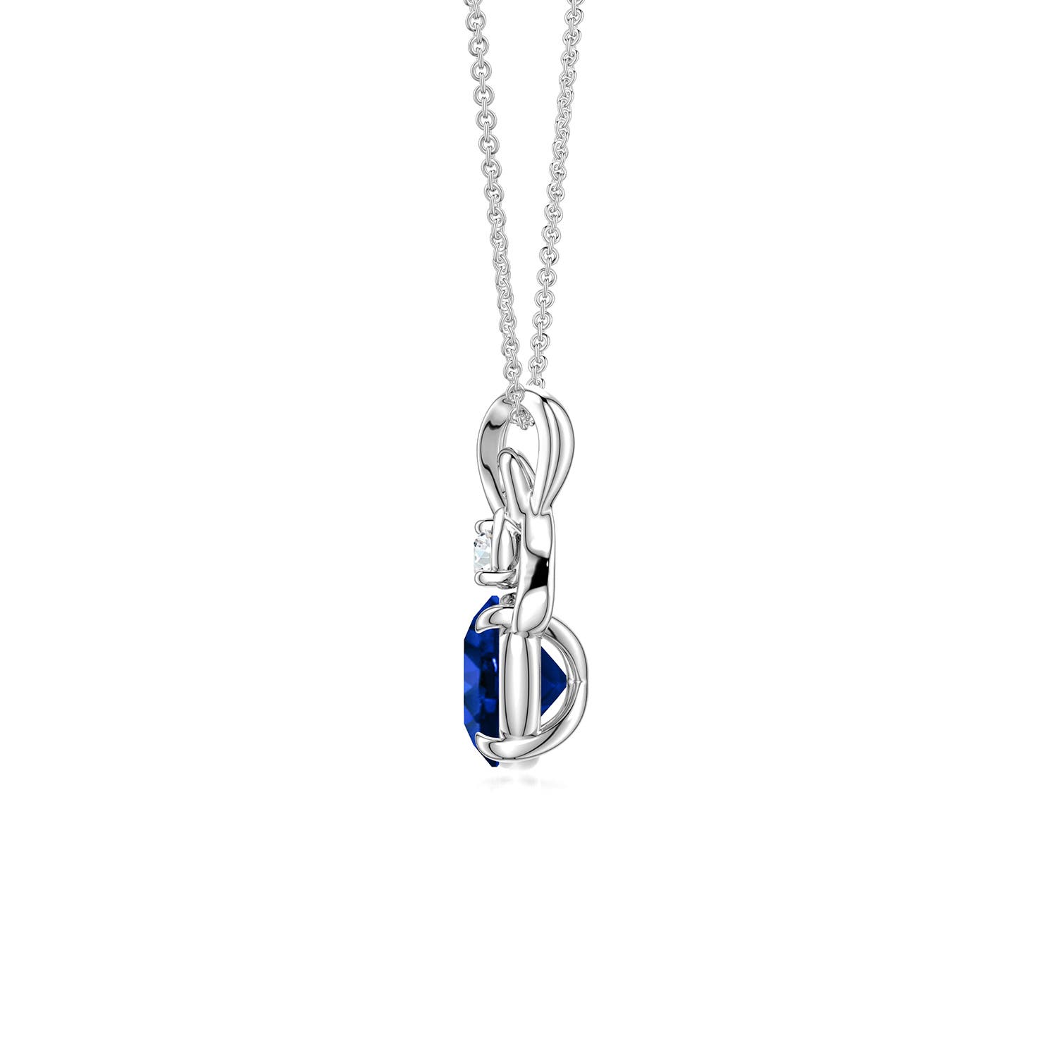 6mm Labgrown Round Lab-Grown Blue Sapphire Swirl Pendant with Diamond Accent in White Gold - side 3