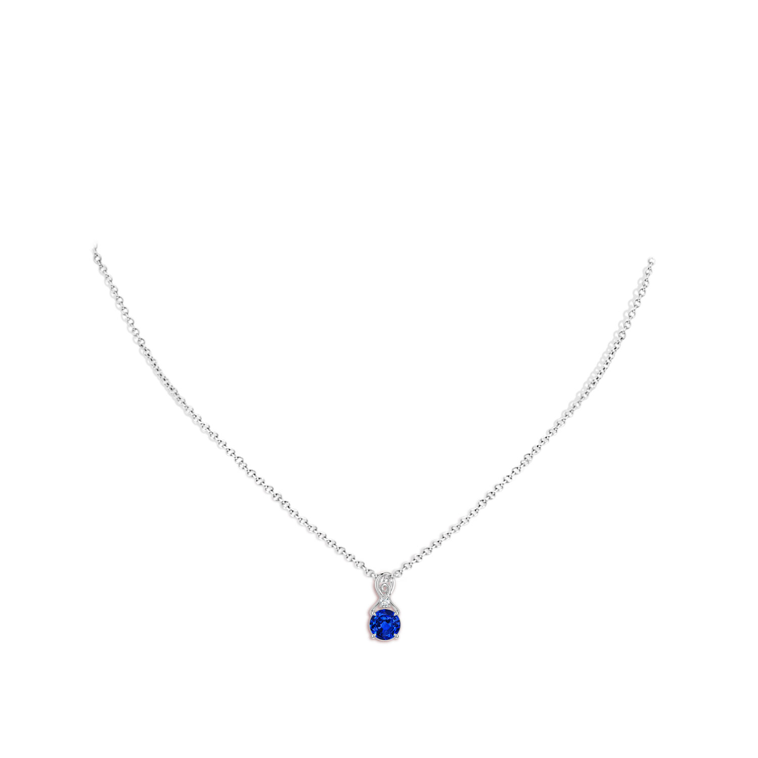 6mm Labgrown Round Lab-Grown Blue Sapphire Swirl Pendant with Diamond Accent in White Gold - body_neck
