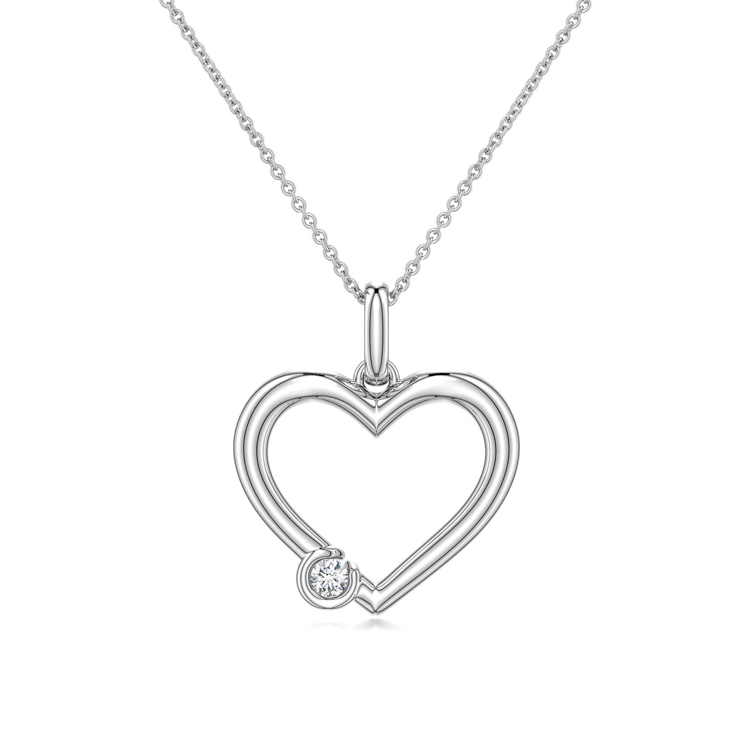 3mm FGVS Offset Lab-Grown Diamond Open Heart Pendant in 18K White Gold