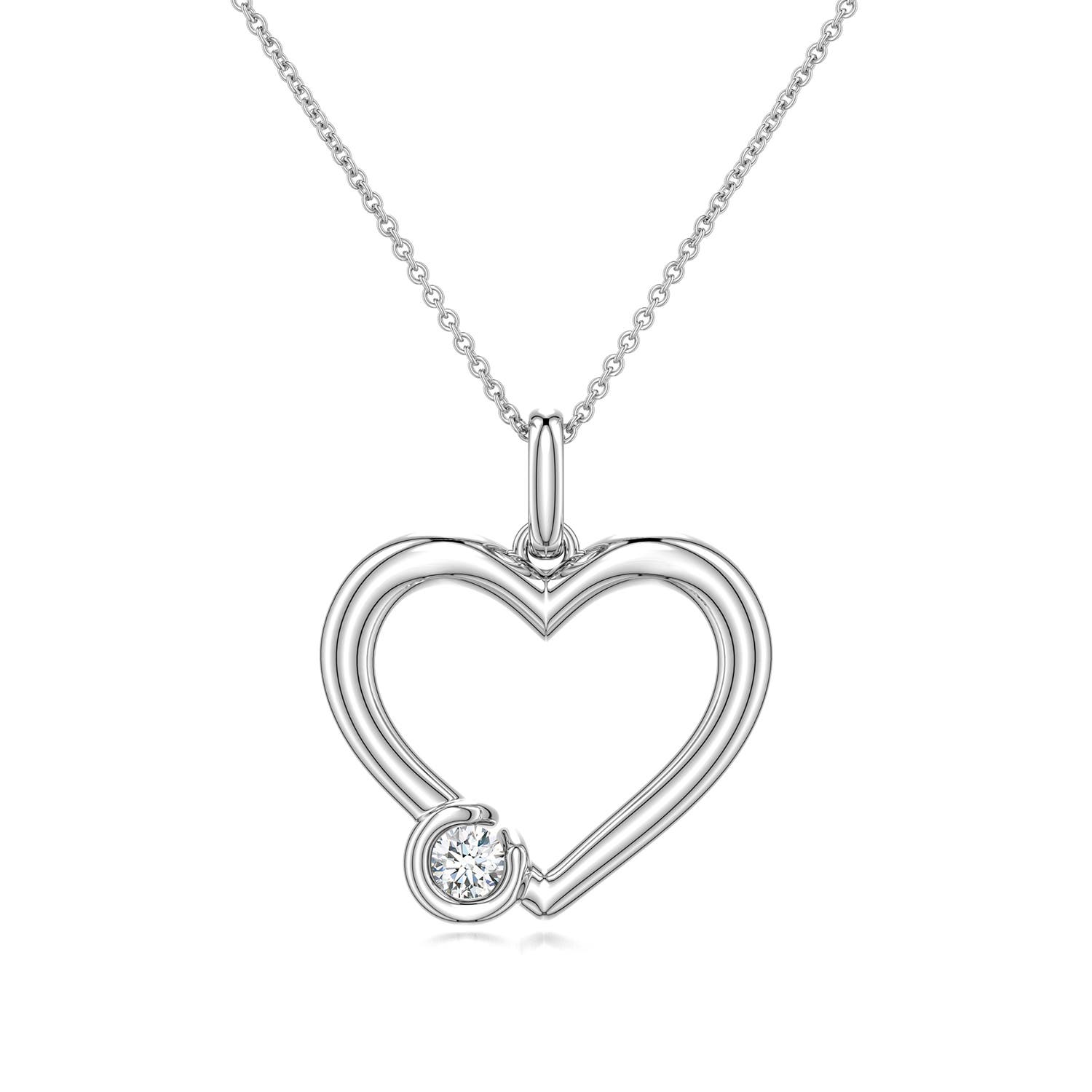 4mm FGVS Offset Lab-Grown Diamond Open Heart Pendant in 18K White Gold