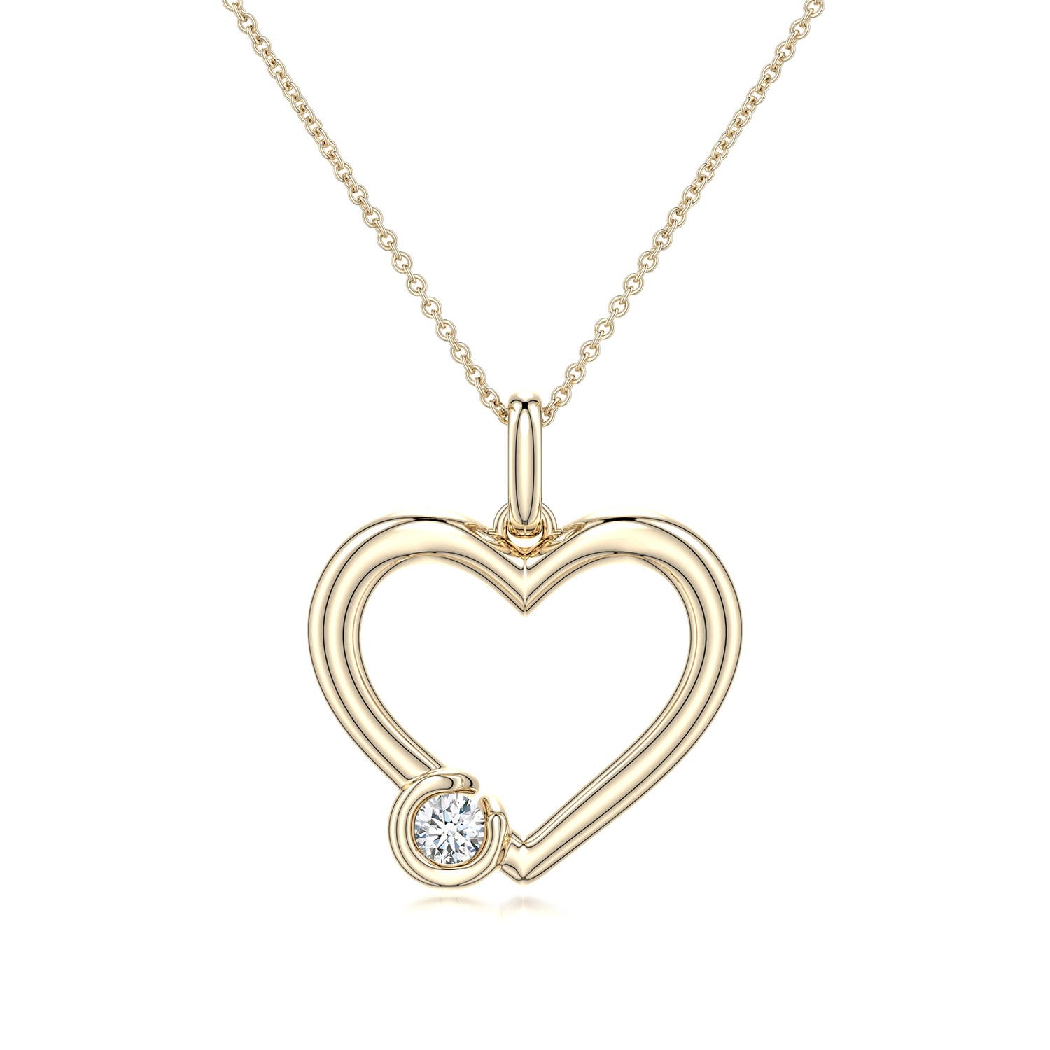 4mm FGVS Offset Lab-Grown Diamond Open Heart Pendant in 18K Yellow Gold