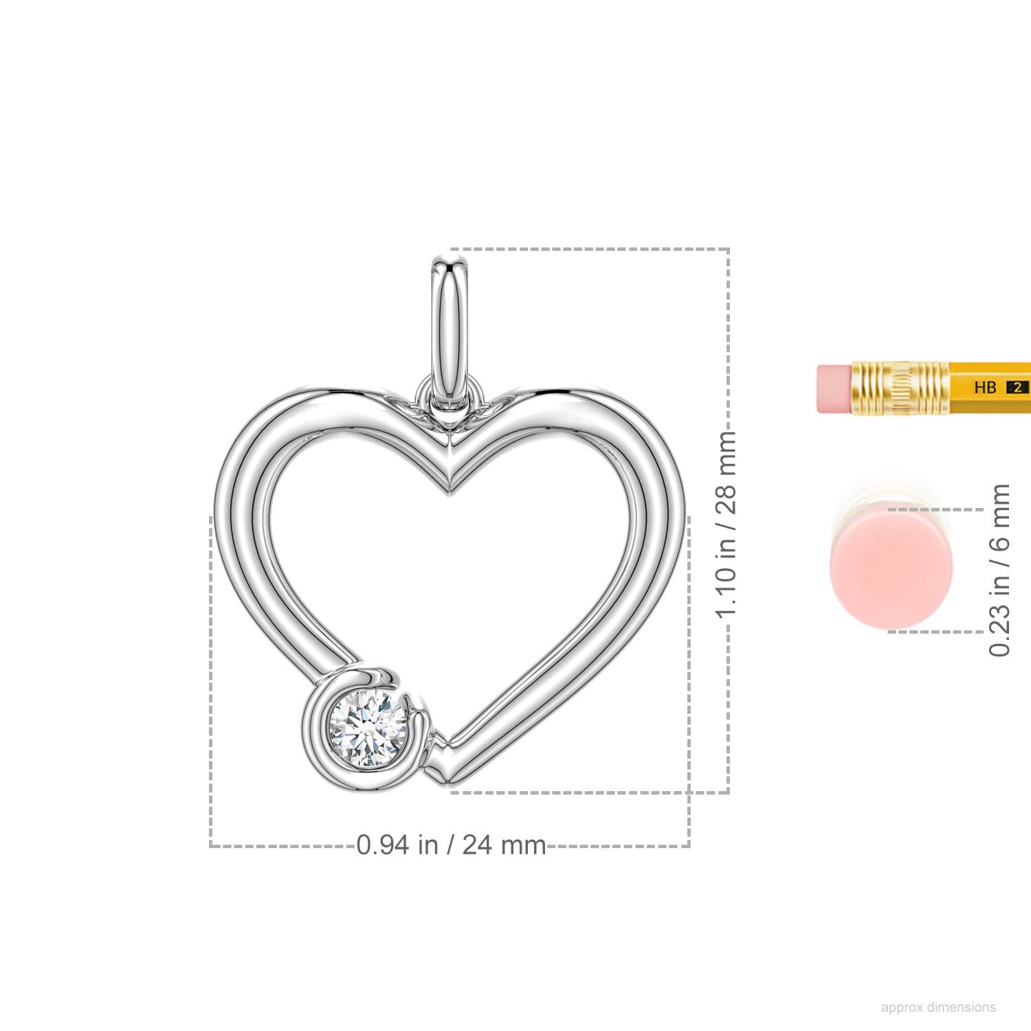 4mm FGVS Offset Lab-Grown Diamond Open Heart Pendant in White Gold - ruler