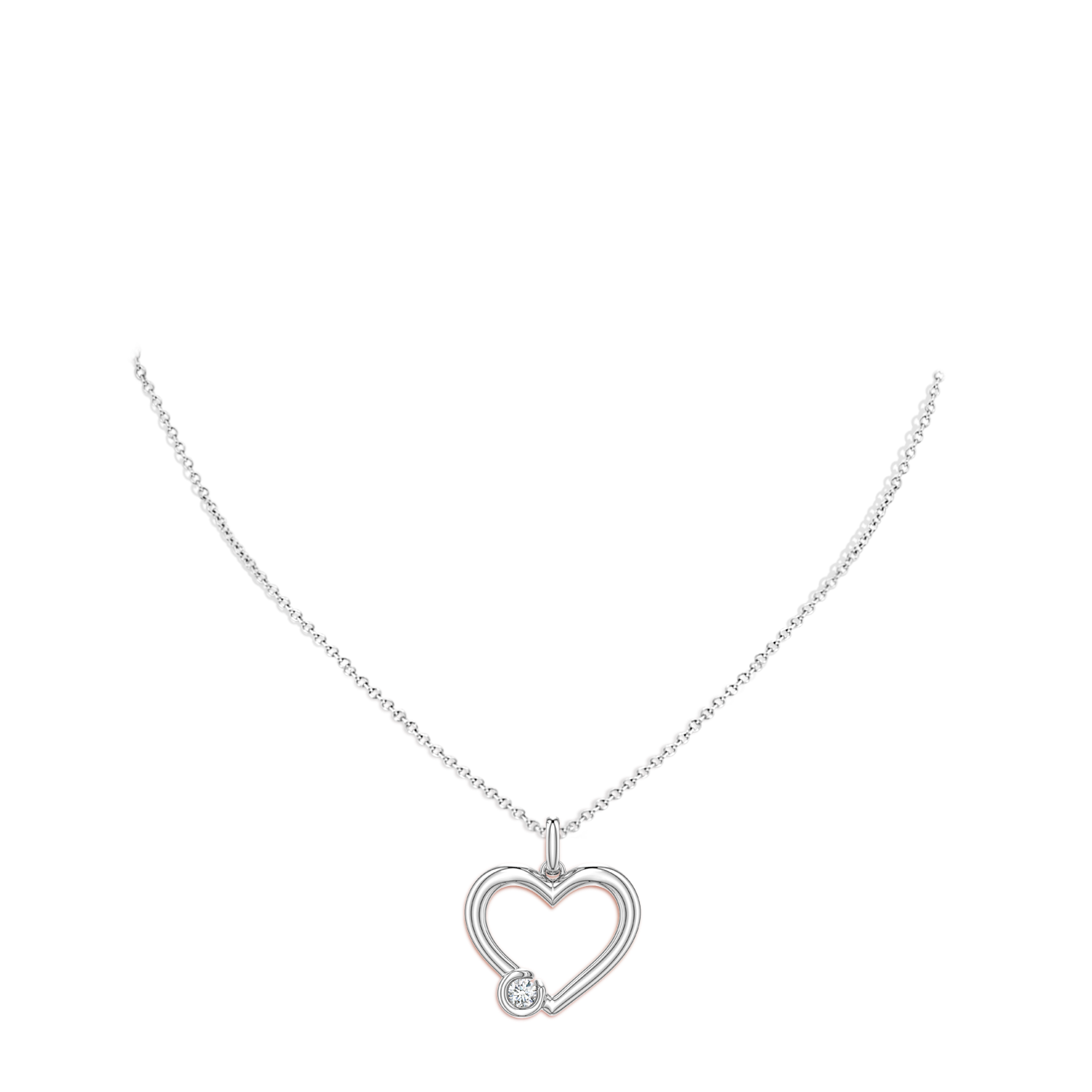 4mm FGVS Offset Lab-Grown Diamond Open Heart Pendant in White Gold - body_neck