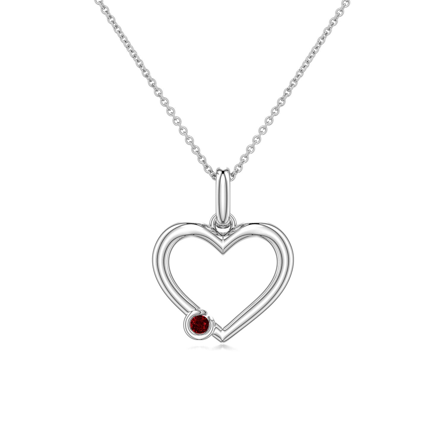 2.5mm Labgrown Offset Lab-Grown Ruby Open Heart Pendant in 18K White Gold