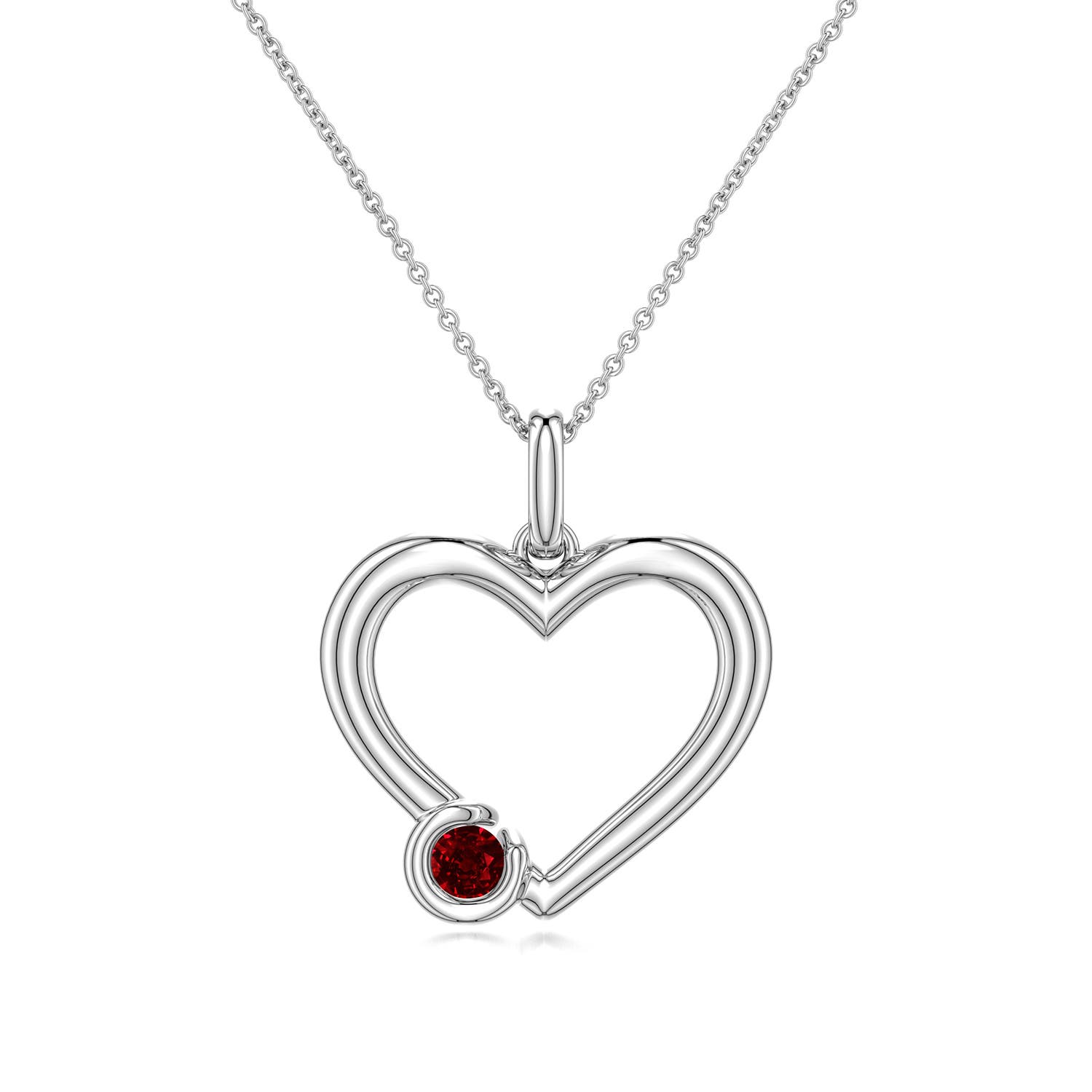 4mm Labgrown Offset Lab-Grown Ruby Open Heart Pendant in White Gold