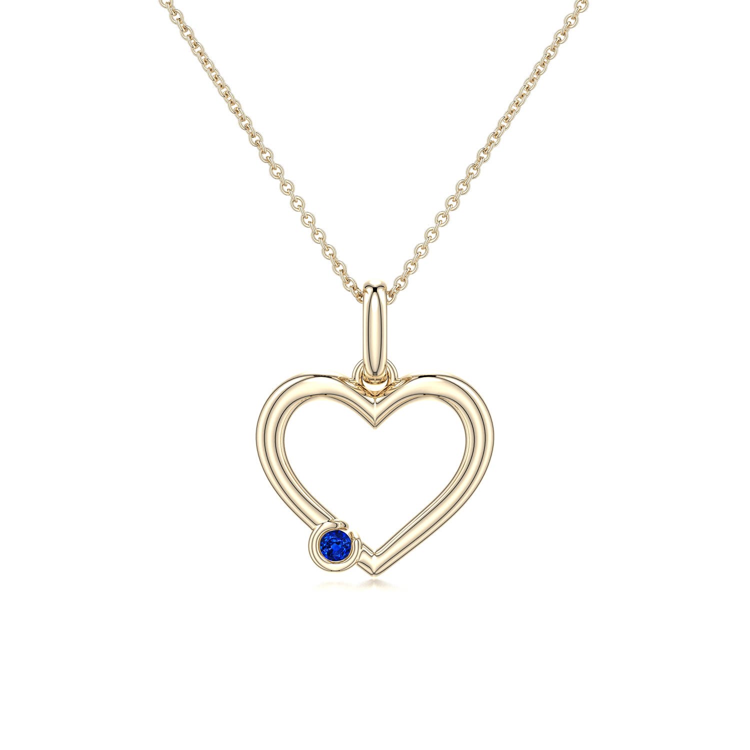 2.5mm Labgrown Offset Lab-Grown Blue Sapphire Open Heart Pendant in 18K Yellow Gold