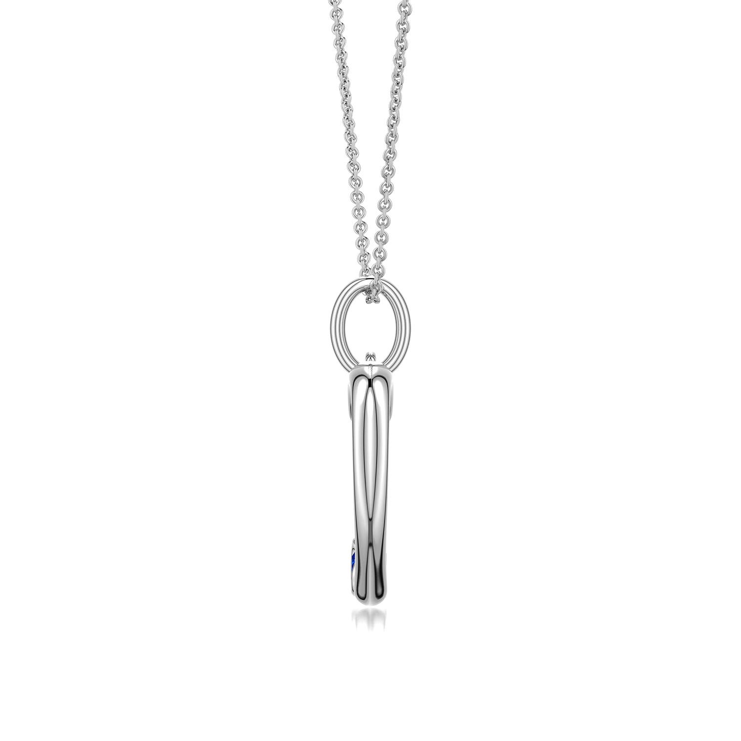 3mm Labgrown Offset Lab-Grown Blue Sapphire Open Heart Pendant in 18K White Gold