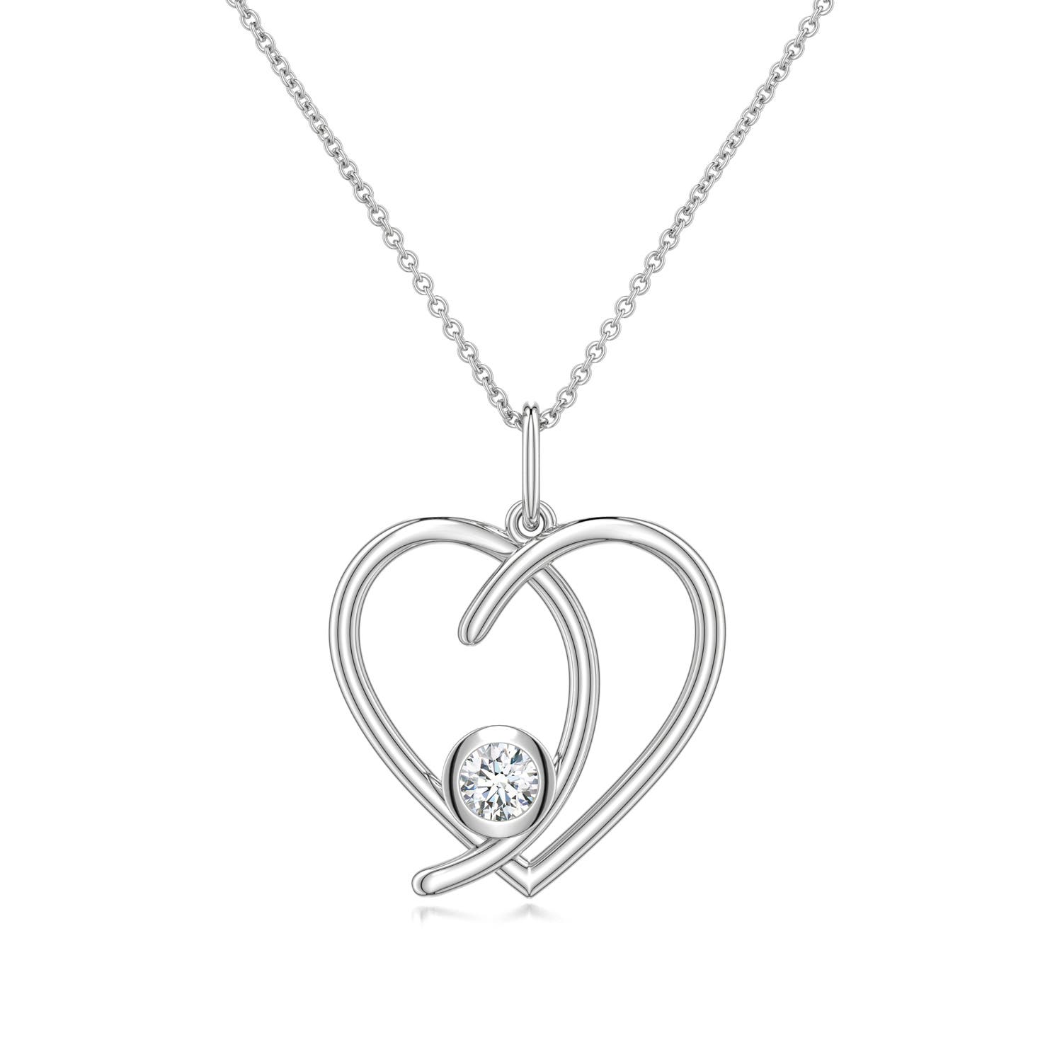 4mm FGVS Lab-Grown Diamond Asymmetrical Open Heart Pendant in 18K White Gold