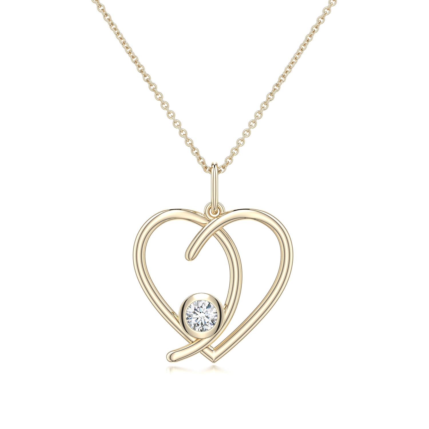 4mm FGVS Lab-Grown Diamond Asymmetrical Open Heart Pendant in 18K Yellow Gold