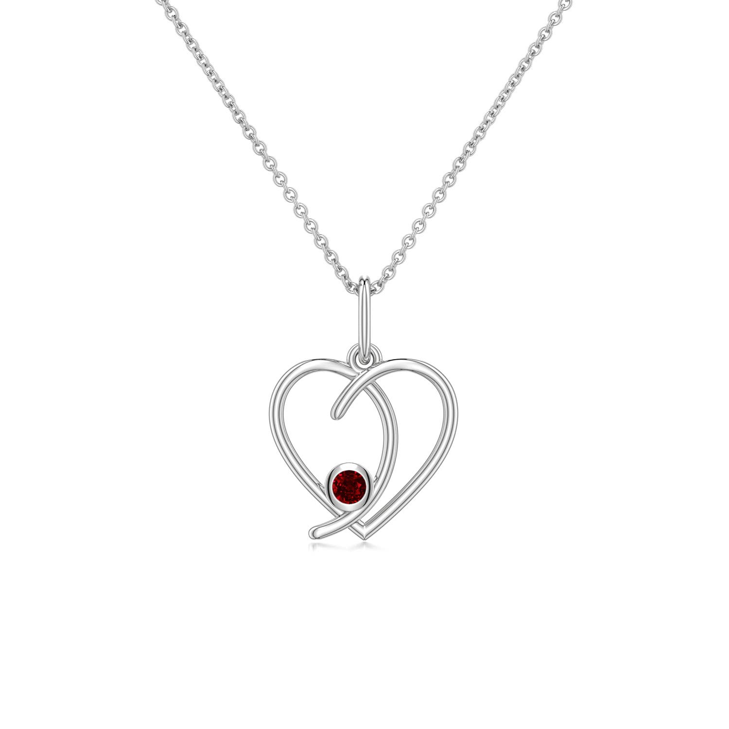 2.5mm Labgrown Lab-Grown Ruby Asymmetrical Open Heart Pendant in 18K White Gold