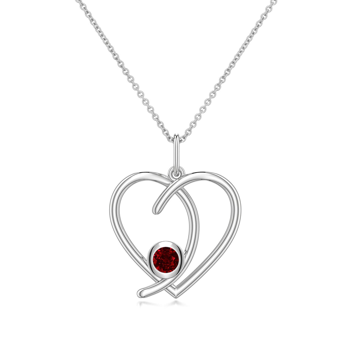 4mm Labgrown Lab-Grown Ruby Asymmetrical Open Heart Pendant in 18K White Gold