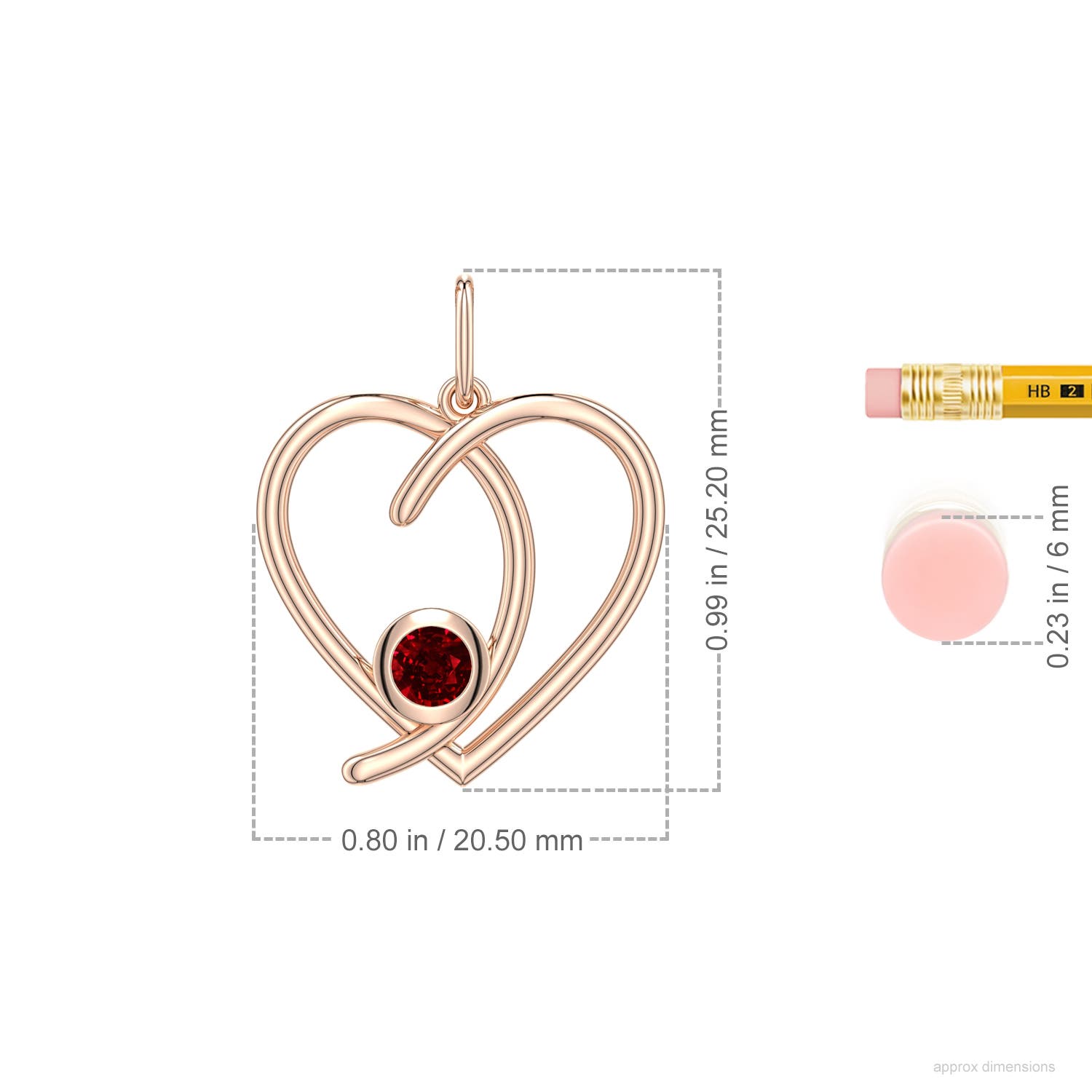 4mm Labgrown Lab-Grown Ruby Asymmetrical Open Heart Pendant in Rose Gold - ruler