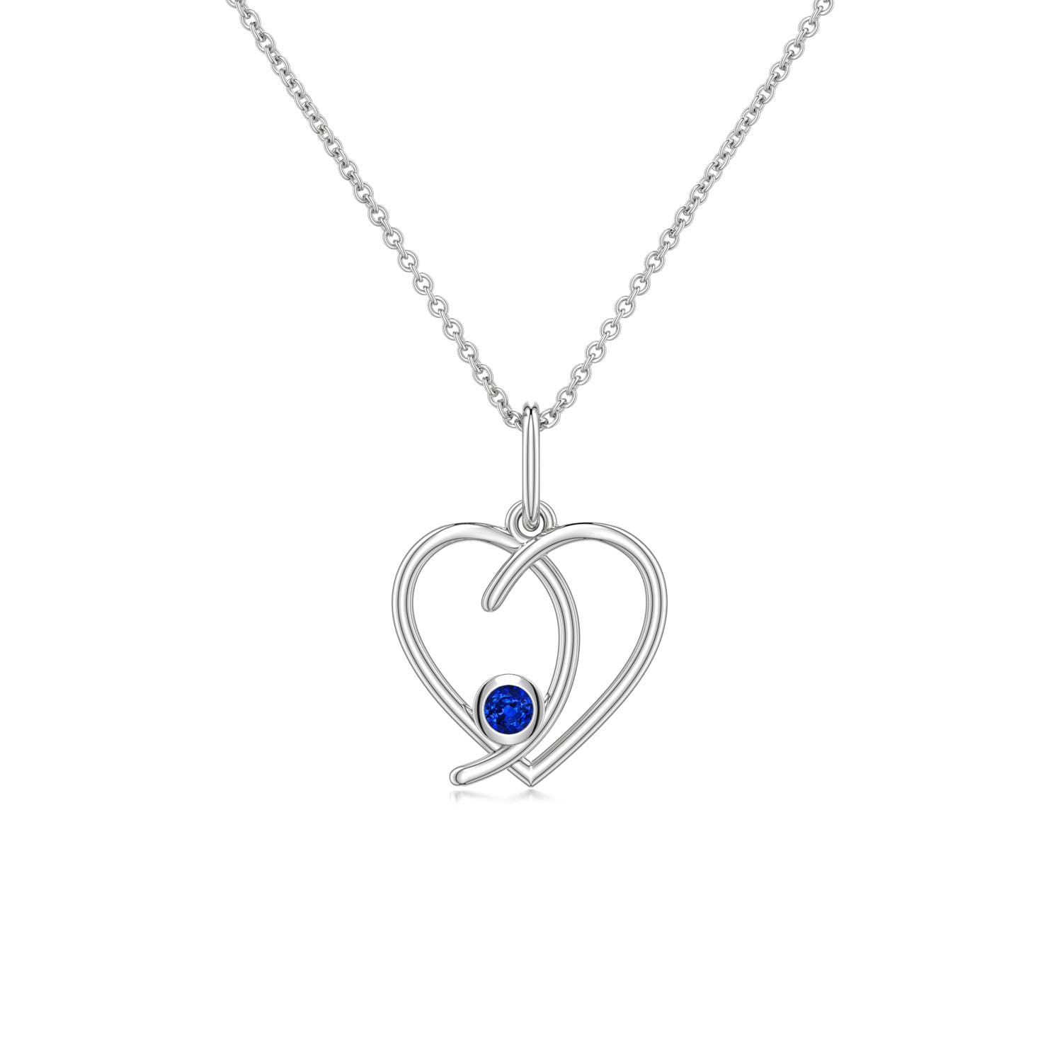 2.5mm Labgrown Lab-Grown Blue Sapphire Asymmetrical Open Heart Pendant in 18K White Gold