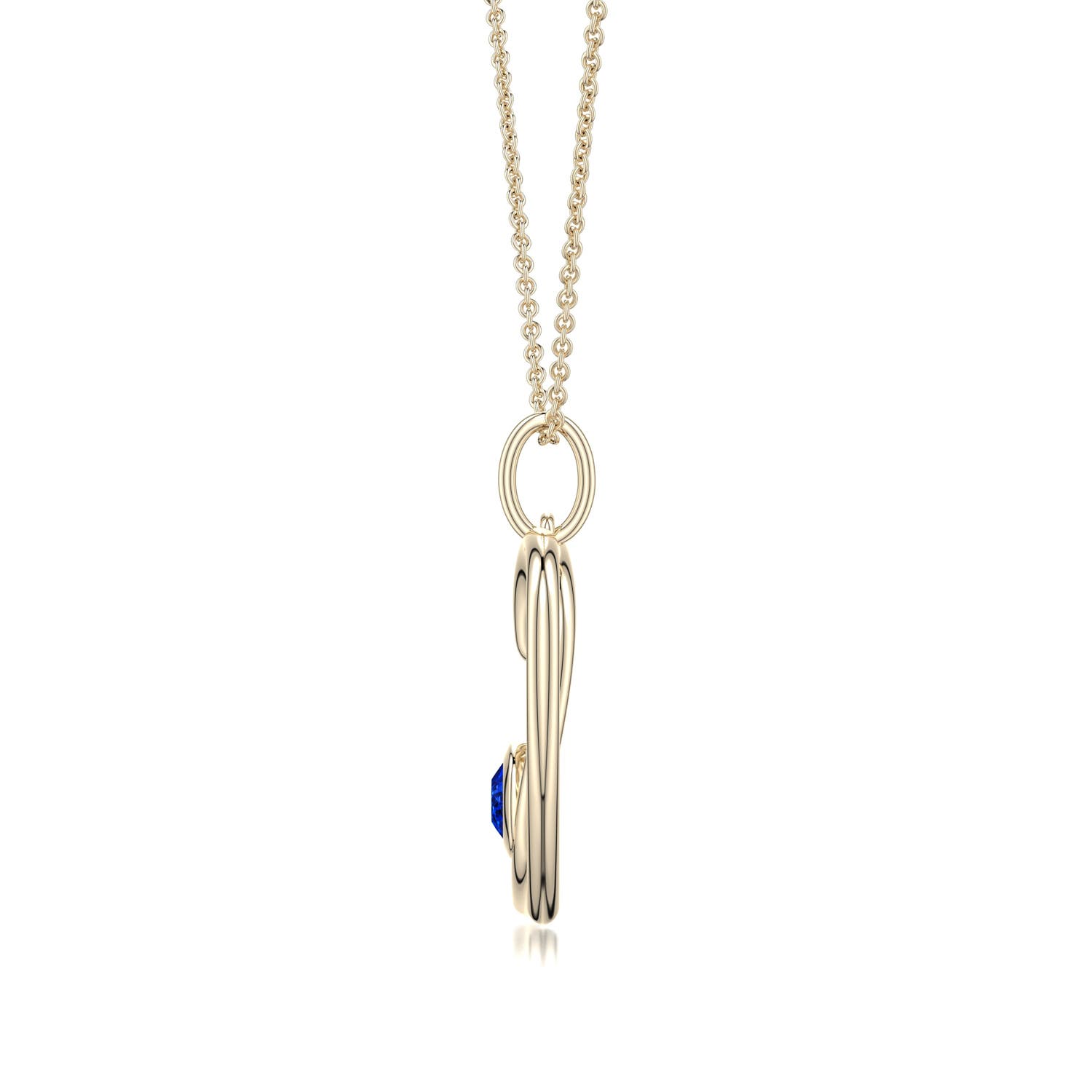 4mm Labgrown Lab-Grown Blue Sapphire Asymmetrical Open Heart Pendant in 18K Yellow Gold