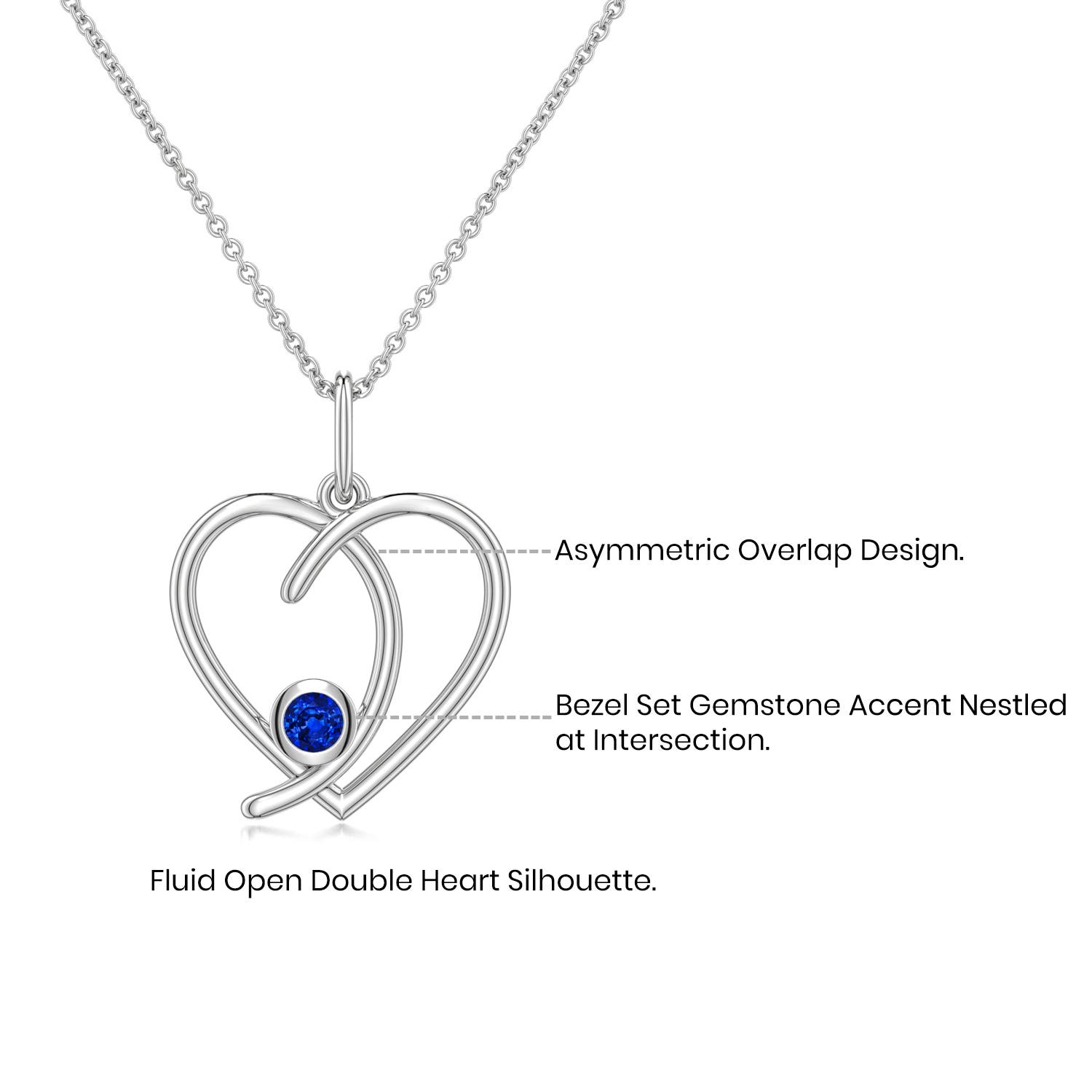 4mm Labgrown Lab-Grown Blue Sapphire Asymmetrical Open Heart Pendant in White Gold - side 5