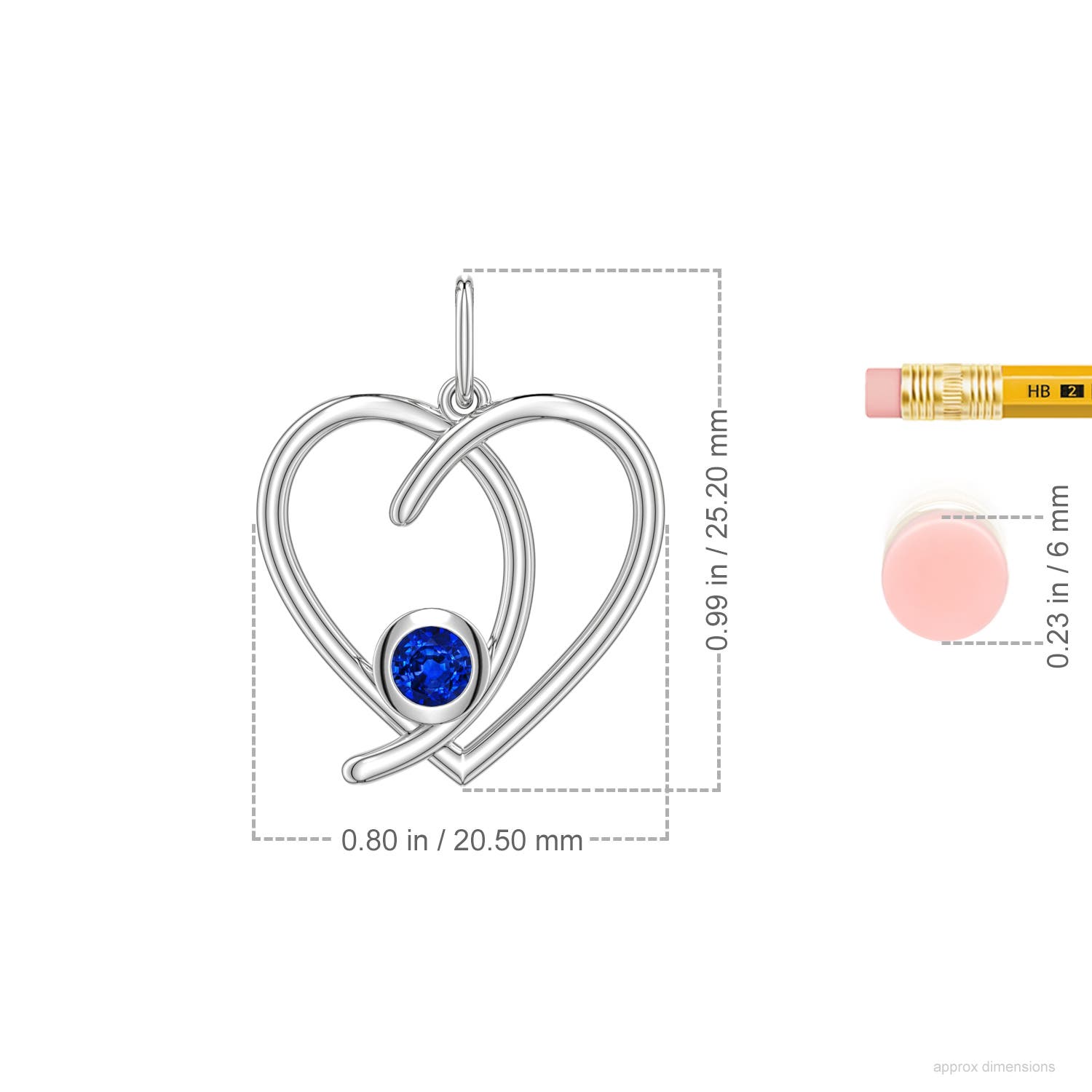 4mm Labgrown Lab-Grown Blue Sapphire Asymmetrical Open Heart Pendant in White Gold - ruler
