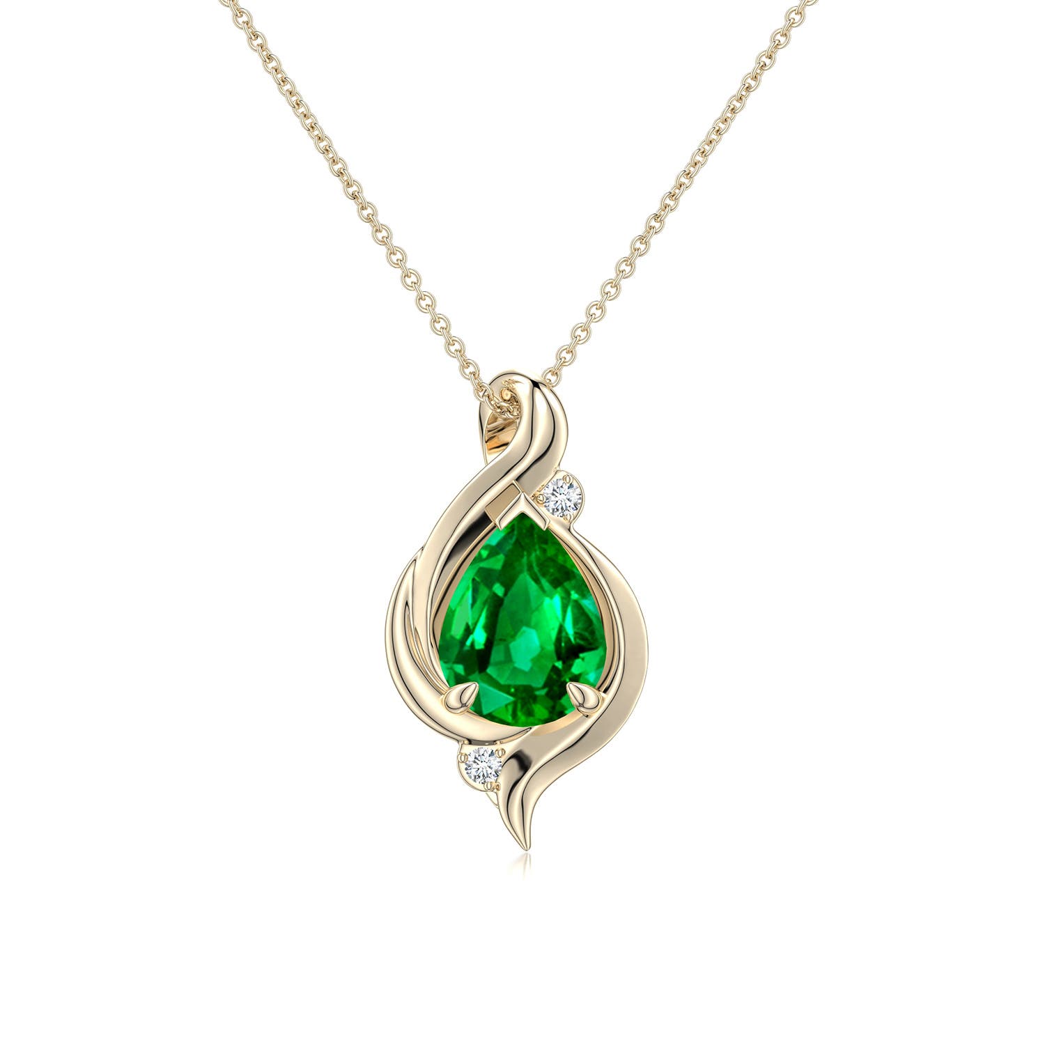 8x6mm Labgrown Shell Style Pear Lab-Grown Emerald Infinity Pendant in Yellow Gold