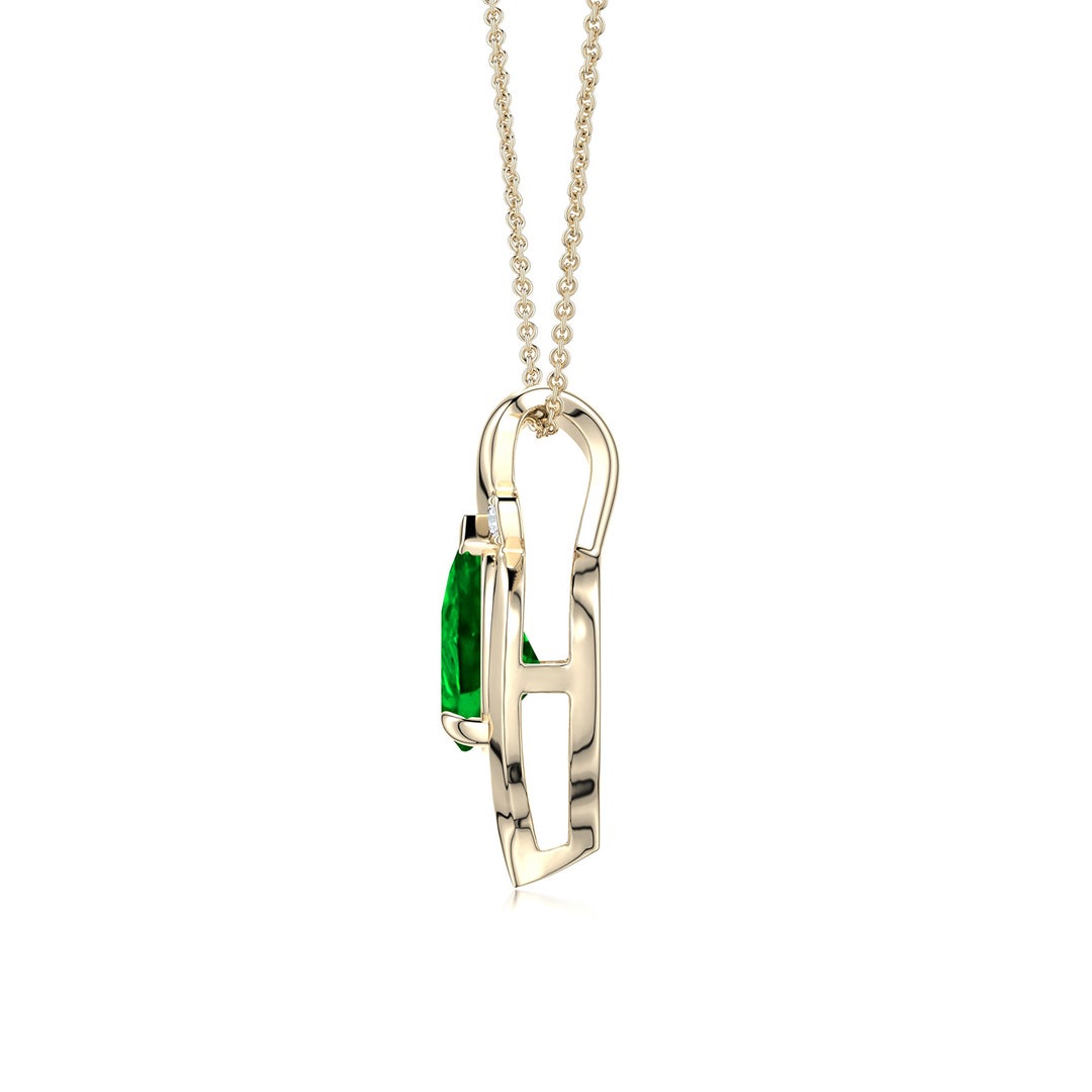 8x6mm Labgrown Shell Style Pear Lab-Grown Emerald Infinity Pendant in Yellow Gold - side 3