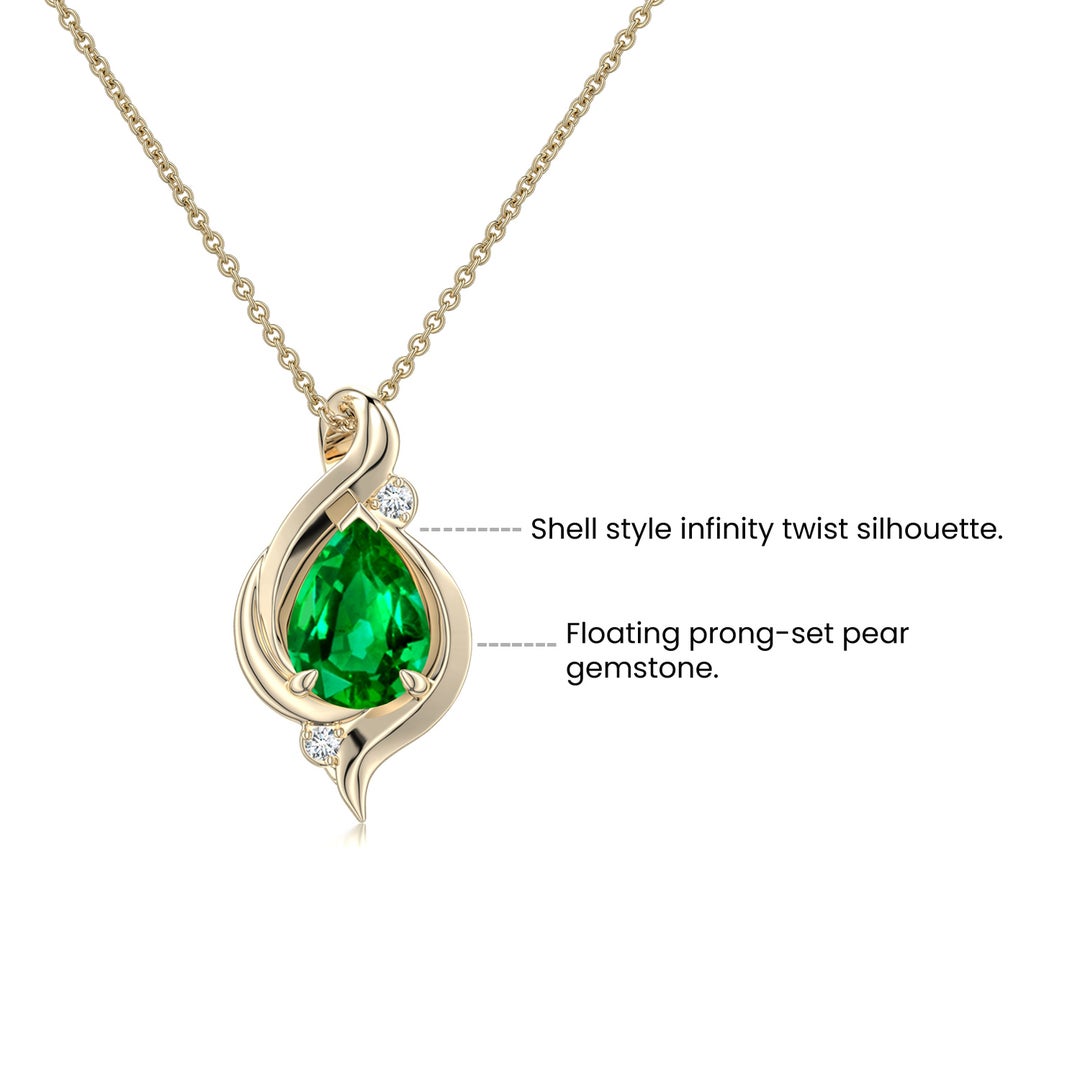 8x6mm Labgrown Shell Style Pear Lab-Grown Emerald Infinity Pendant in Yellow Gold - side 5