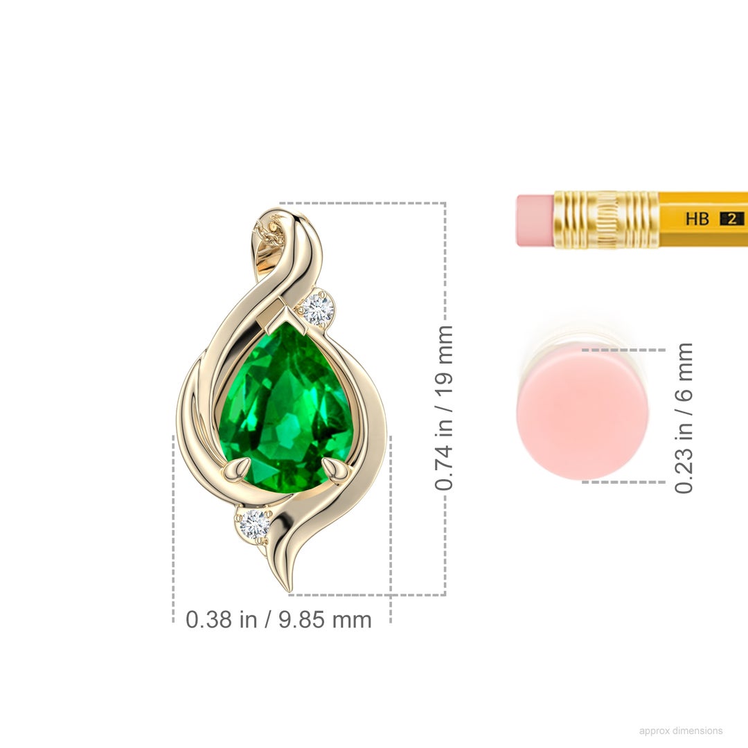 8x6mm Labgrown Shell Style Pear Lab-Grown Emerald Infinity Pendant in Yellow Gold - ruler