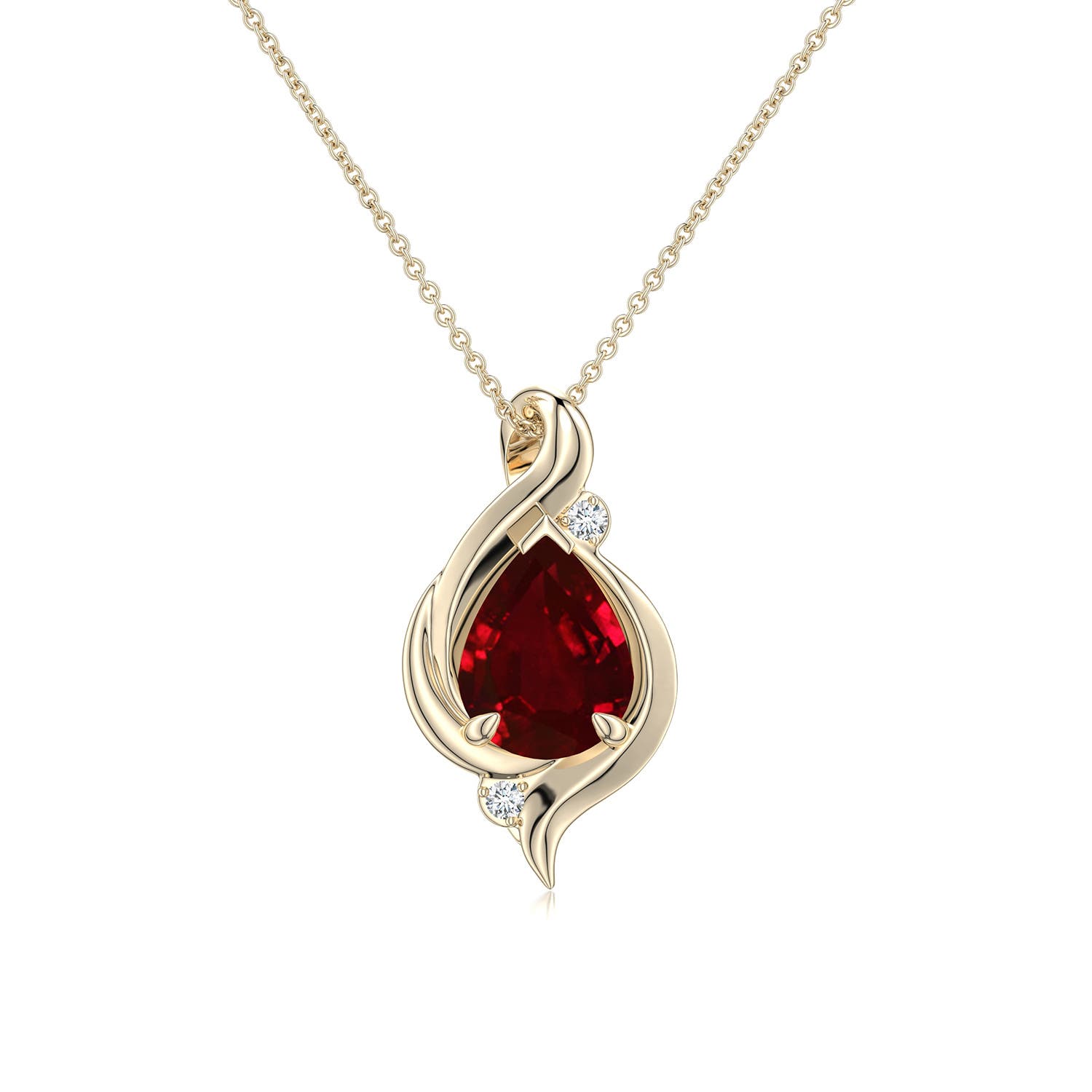 8x6mm Labgrown Shell Style Pear Lab-Grown Ruby Infinity Pendant in 18K Yellow Gold