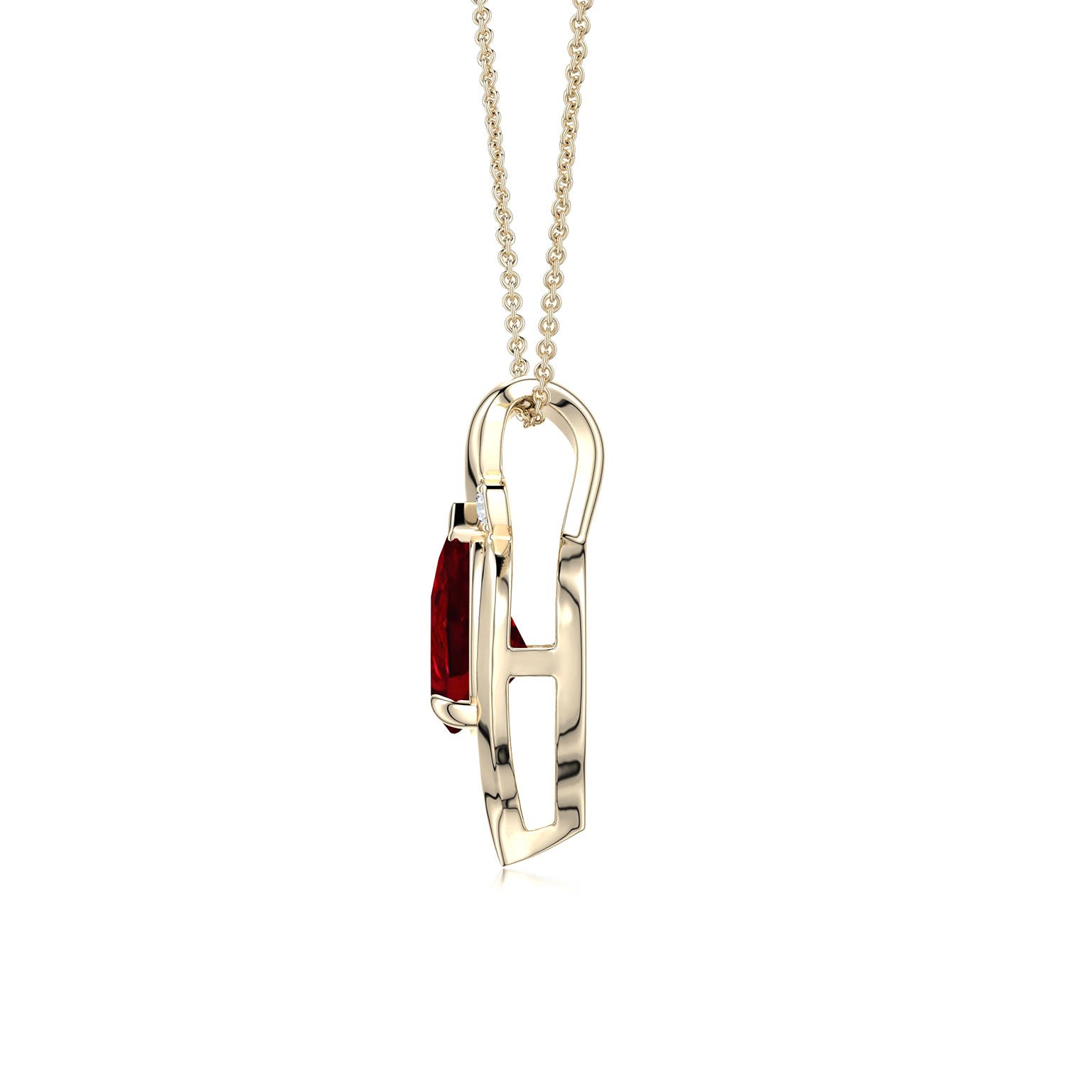 8x6mm Labgrown Shell Style Pear Lab-Grown Ruby Infinity Pendant in 18K Yellow Gold