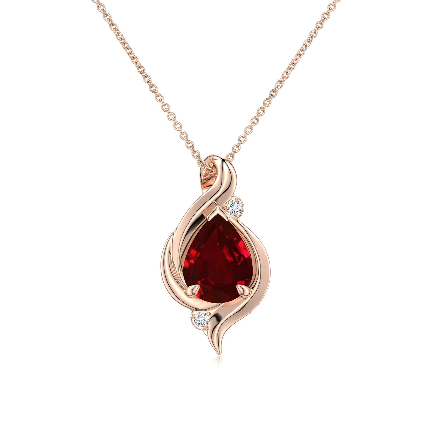 8x6mm Labgrown Shell Style Pear Lab-Grown Ruby Infinity Pendant in Rose Gold