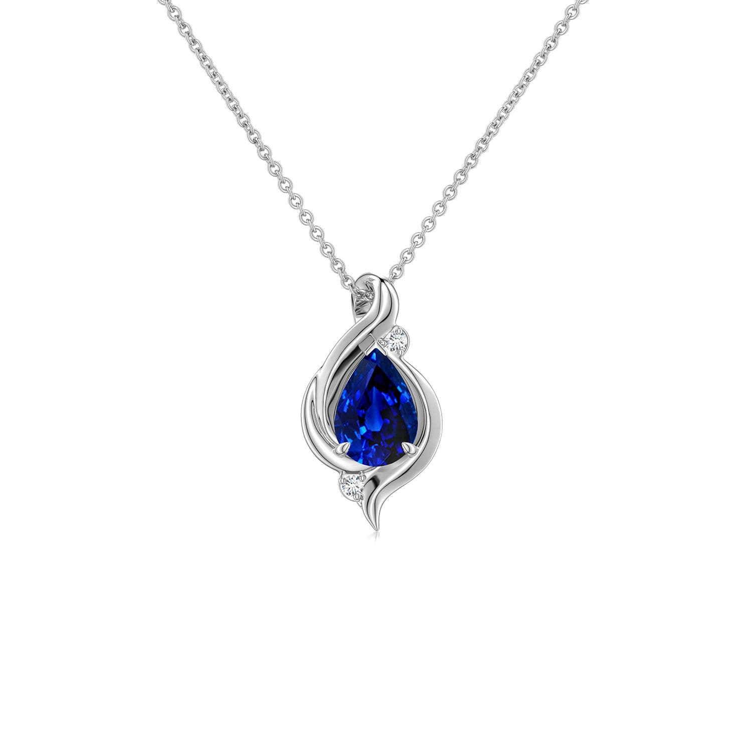 6x4mm Labgrown Shell Style Pear Lab-Grown Blue Sapphire Infinity Pendant in 18K White Gold