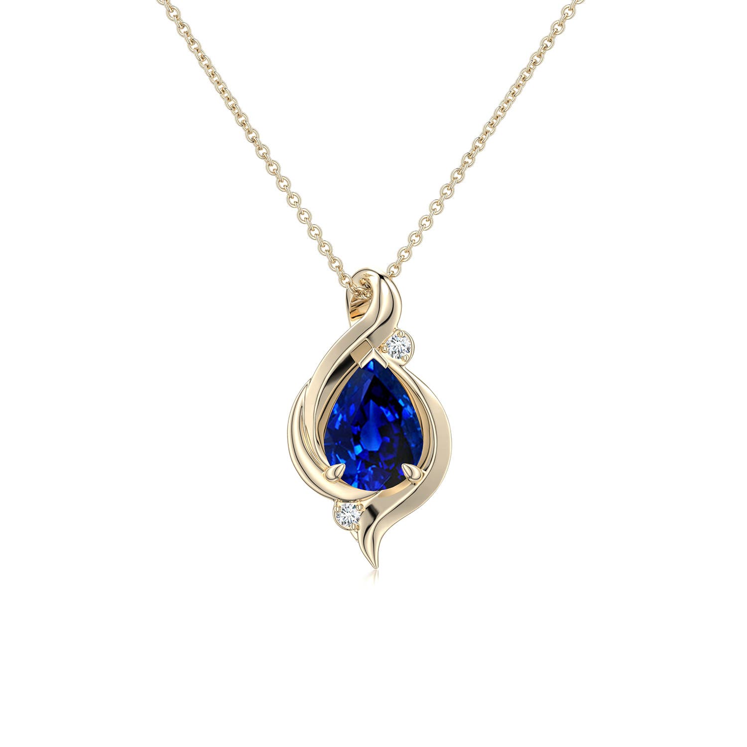 7x5mm Labgrown Shell Style Pear Lab-Grown Blue Sapphire Infinity Pendant in 18K Yellow Gold