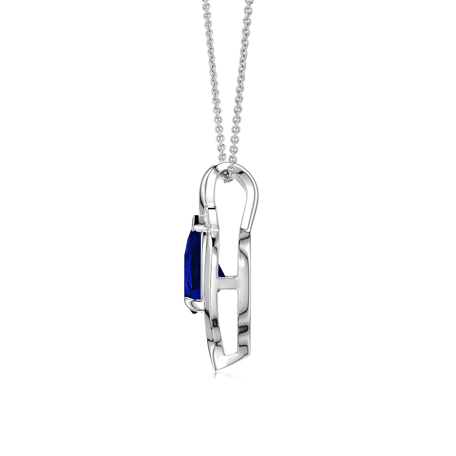 8x6mm Labgrown Shell Style Pear Lab-Grown Blue Sapphire Infinity Pendant in 18K White Gold