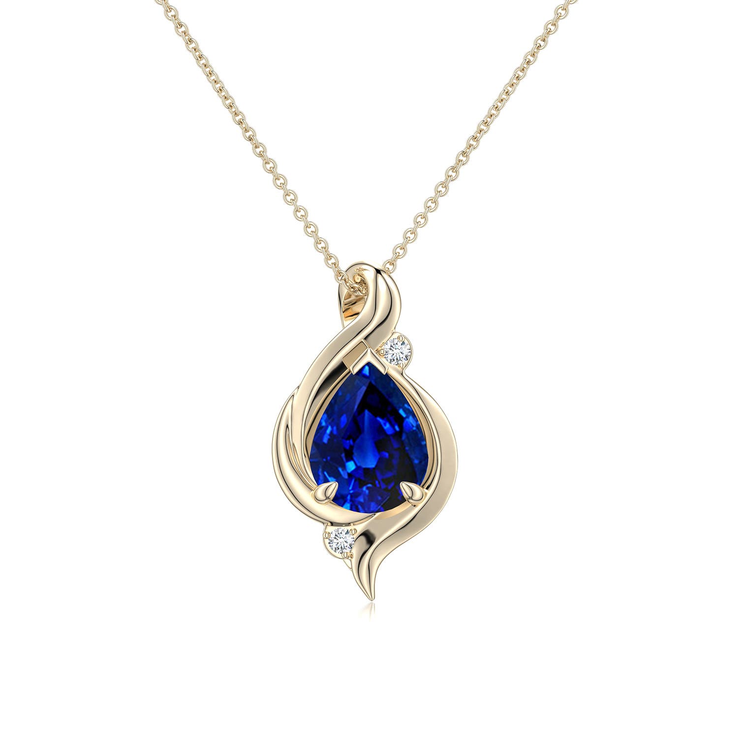 8x6mm Labgrown Shell Style Pear Lab-Grown Blue Sapphire Infinity Pendant in 18K Yellow Gold