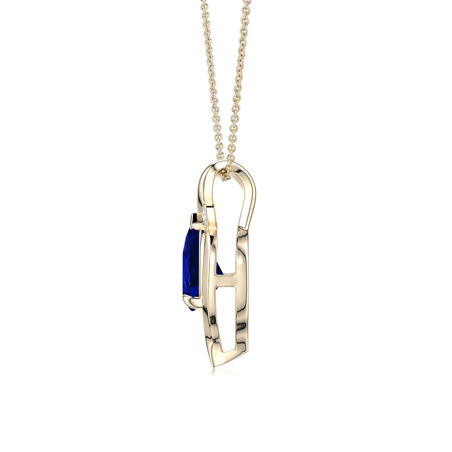 8x6mm Labgrown Shell Style Pear Lab-Grown Blue Sapphire Infinity Pendant in 18K Yellow Gold