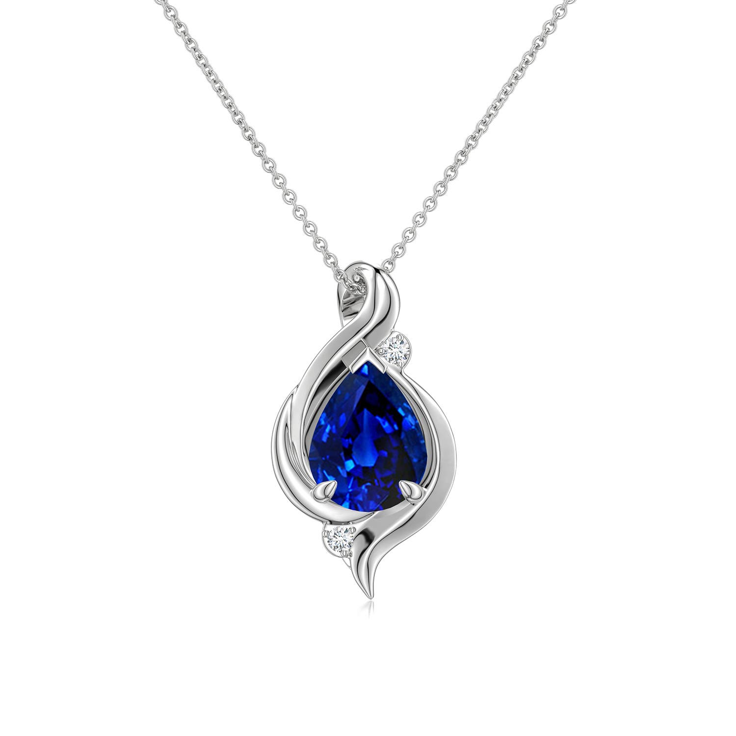 Shell Style Pear Lab-Grown Blue Sapphire Infinity Pendant