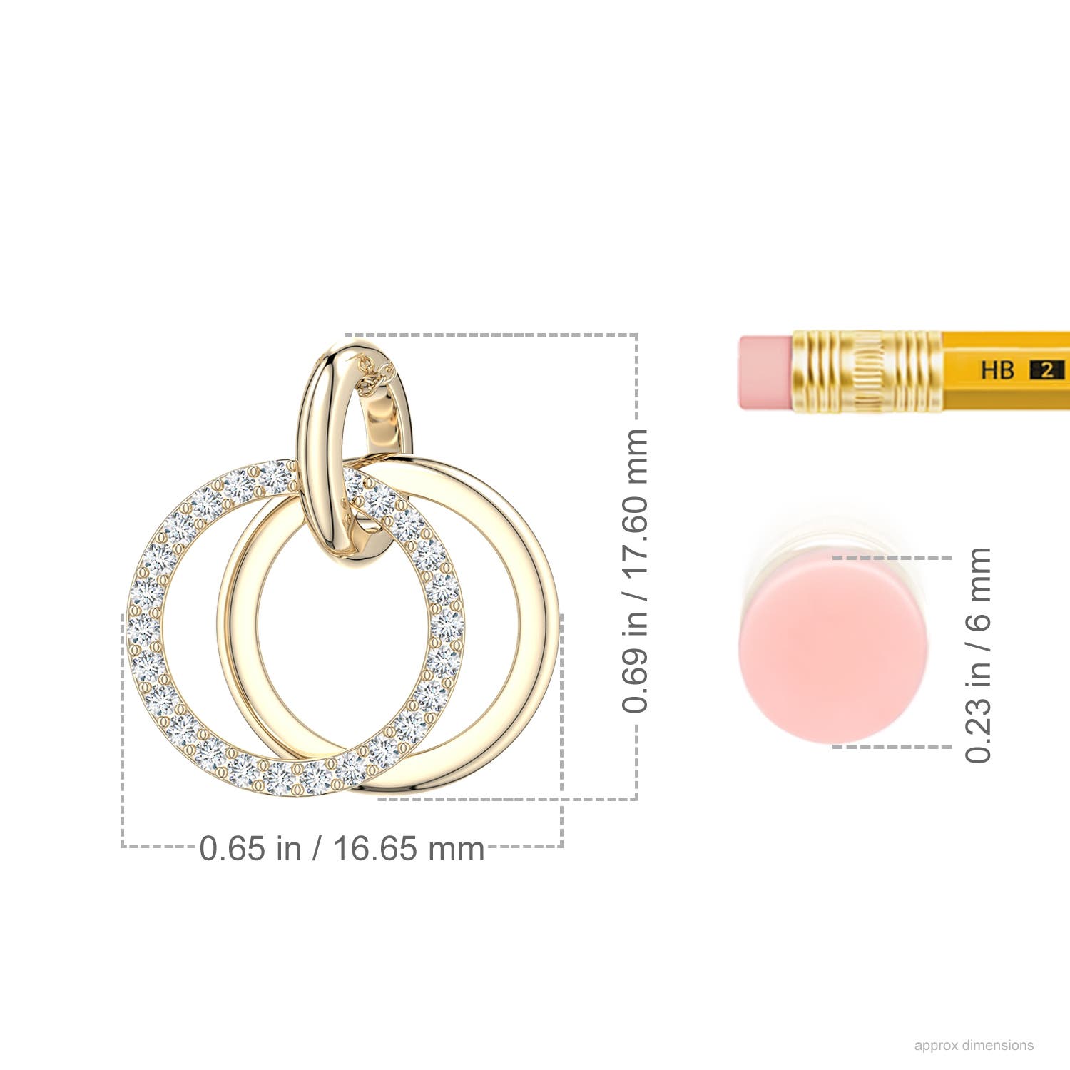 1.2mm FGVS Interlocking Lab-Grown Diamond Open Circle Pendant in Yellow Gold - ruler