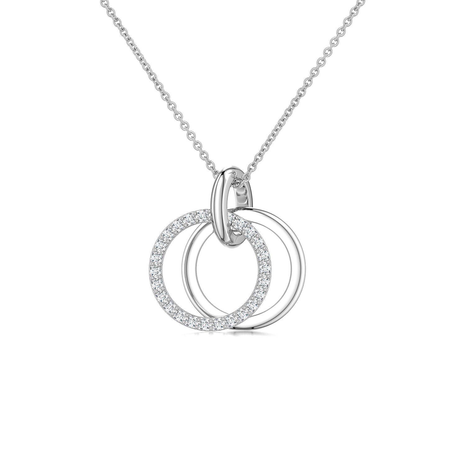 1mm FGVS Interlocking Lab-Grown Diamond Open Circle Pendant in 18K White Gold