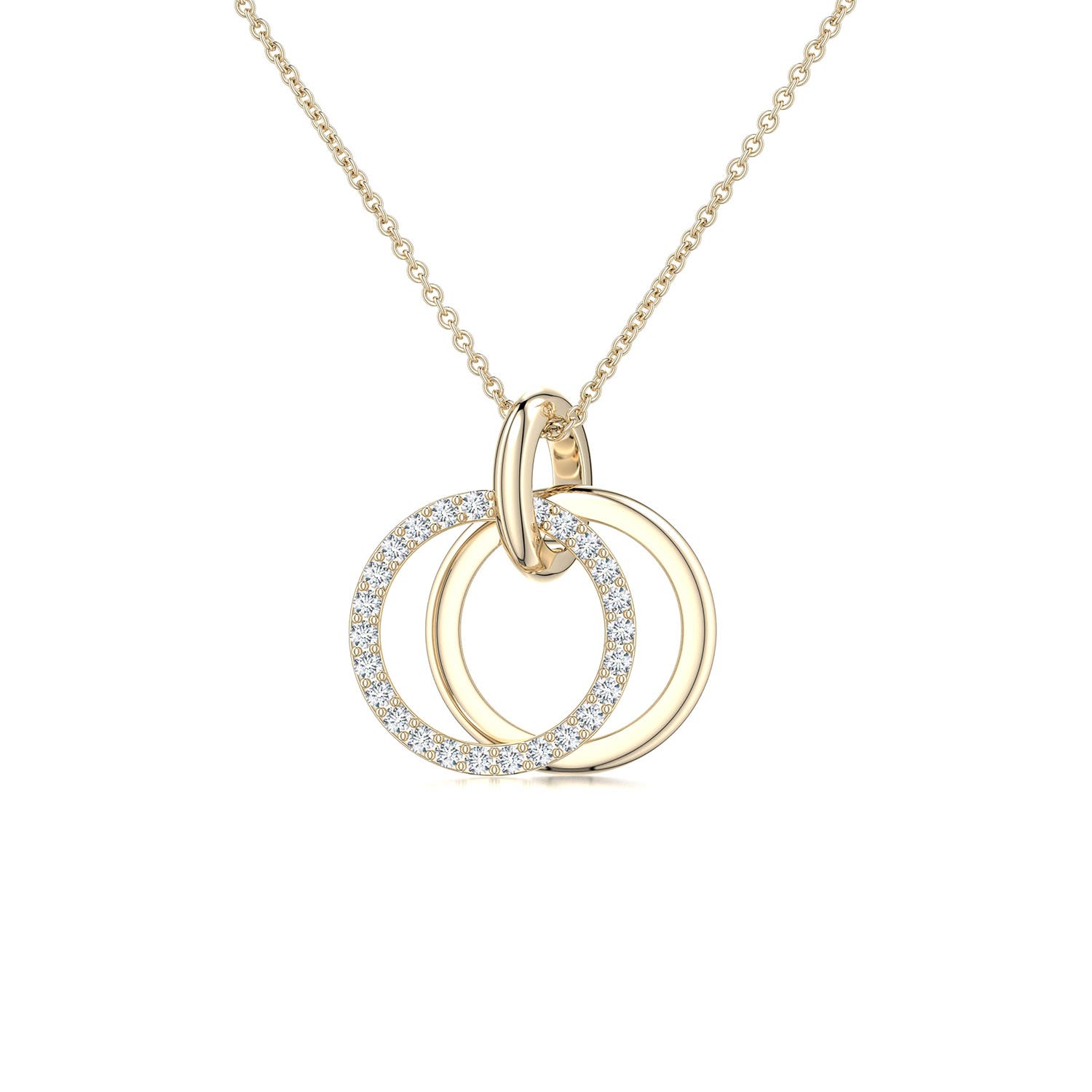 1mm FGVS Interlocking Lab-Grown Diamond Open Circle Pendant in 18K Yellow Gold