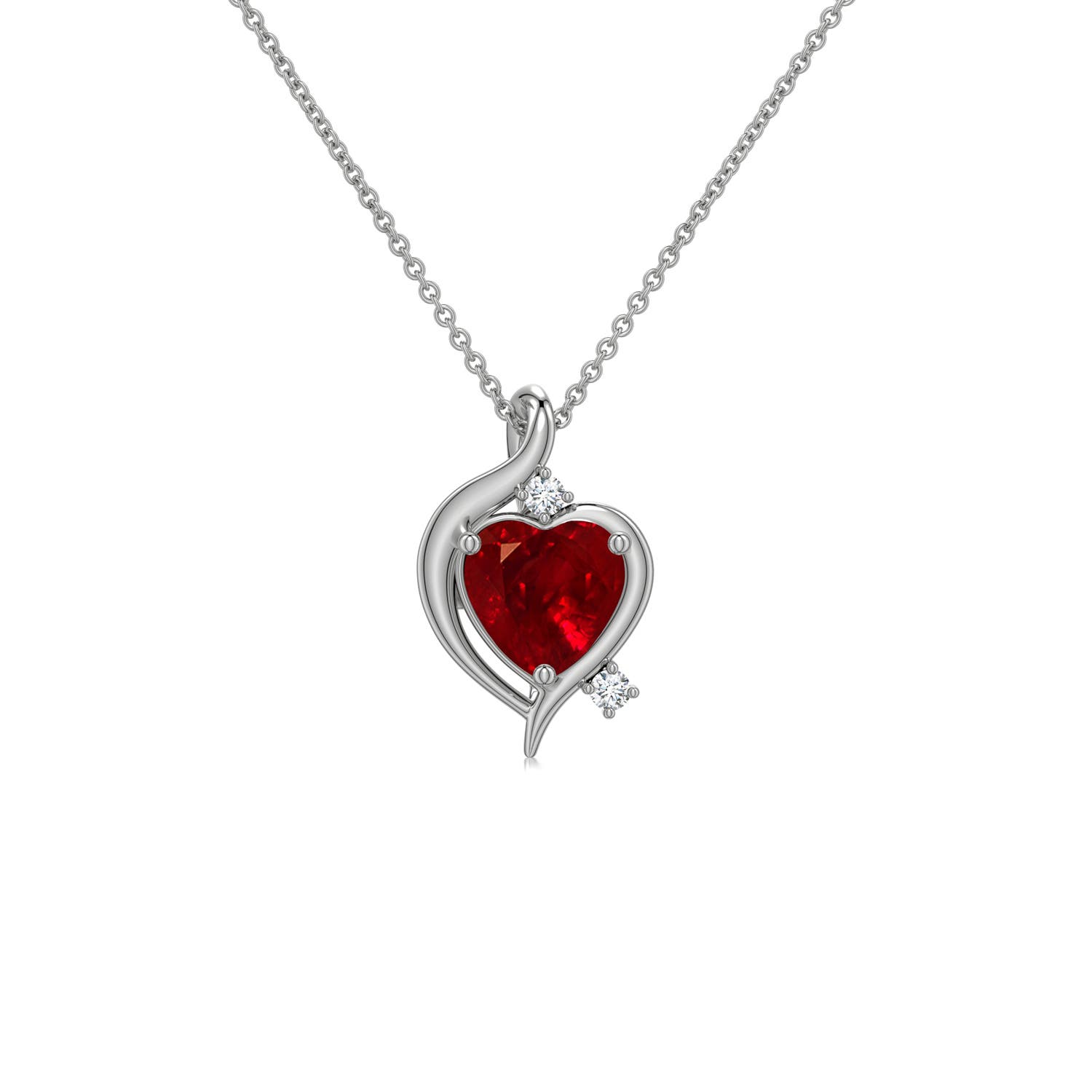 5mm Labgrown Shell Style Heart Lab-Grown Ruby Infinity Pendant in 18K White Gold