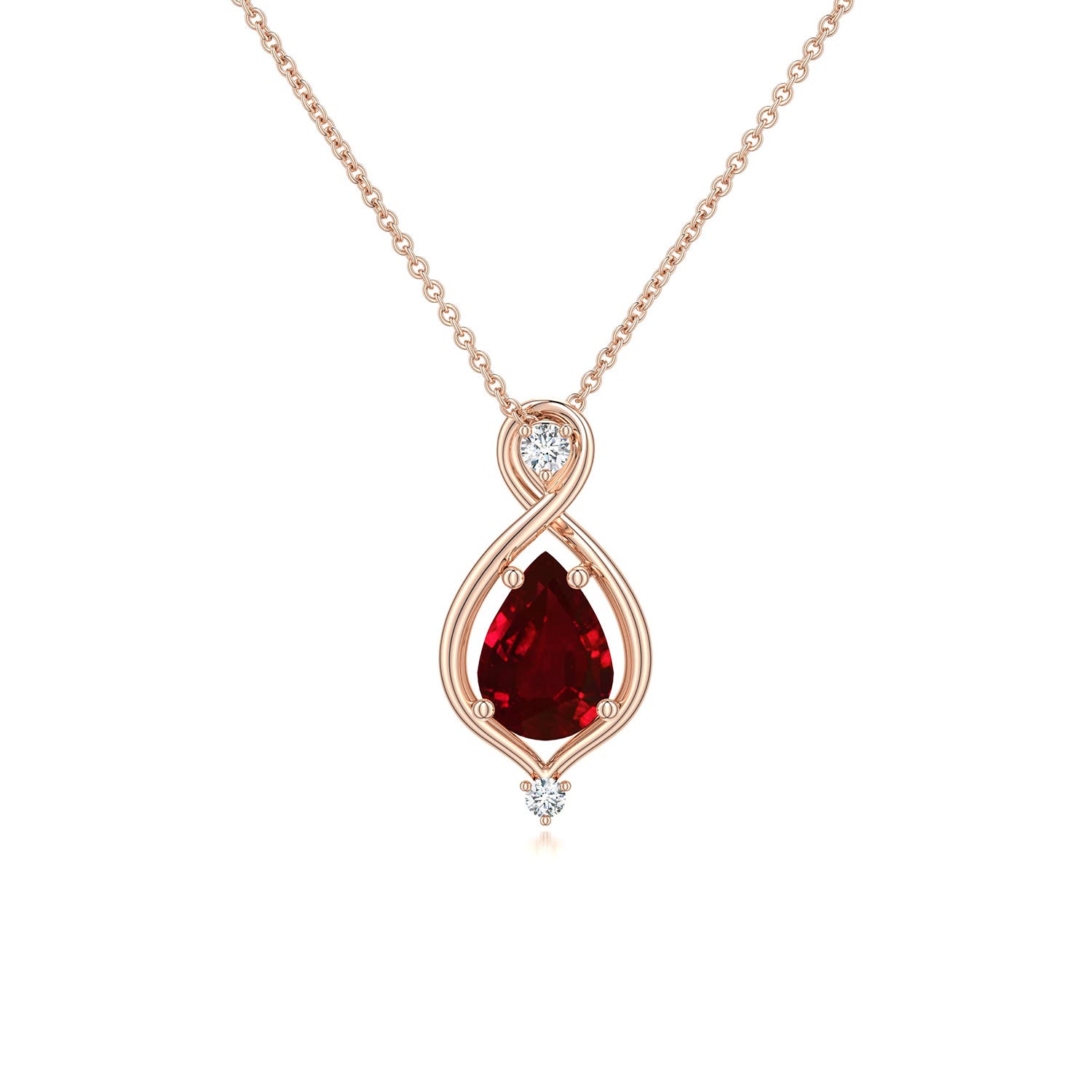 7x5mm Labgrown Pear Lab-Grown Ruby Infinity Twist Pendant in 18K Rose Gold