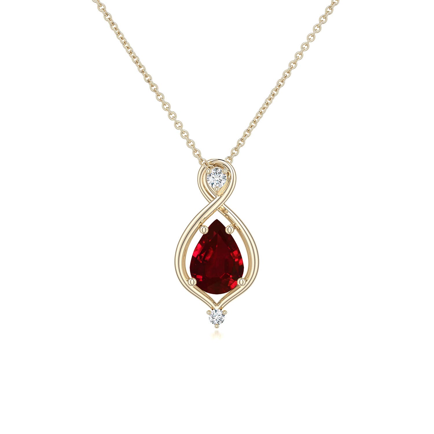 7x5mm Labgrown Pear Lab-Grown Ruby Infinity Twist Pendant in 18K Yellow Gold