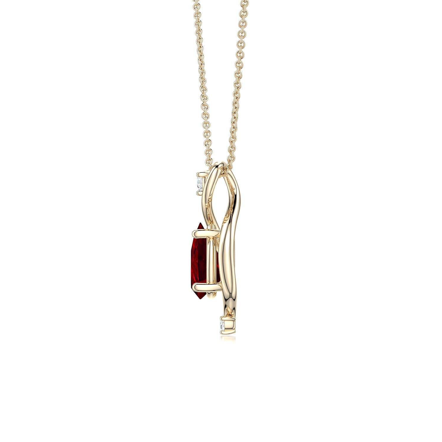 7x5mm Labgrown Pear Lab-Grown Ruby Infinity Twist Pendant in 18K Yellow Gold