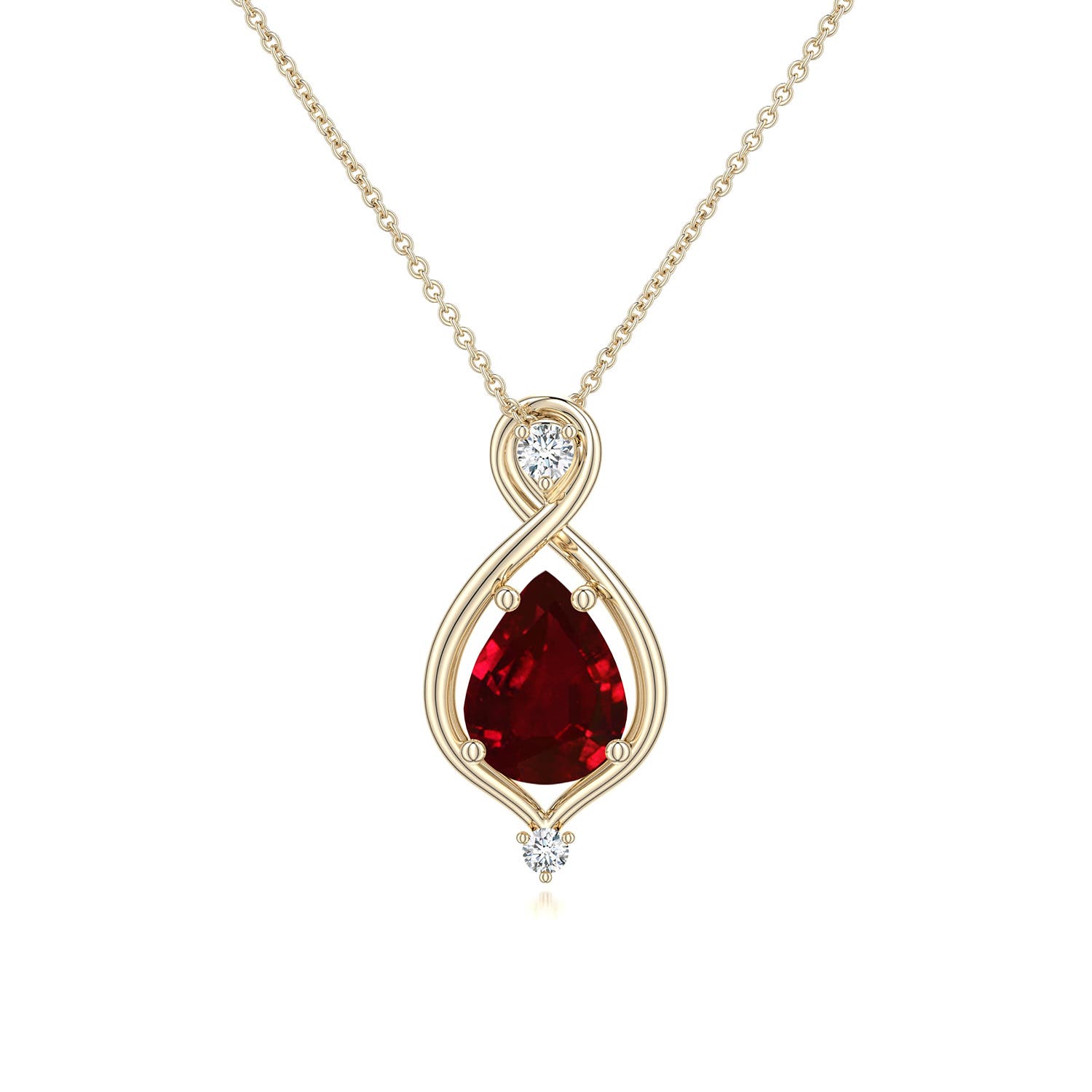 8x6mm Labgrown Pear Lab-Grown Ruby Infinity Twist Pendant in 18K Yellow Gold